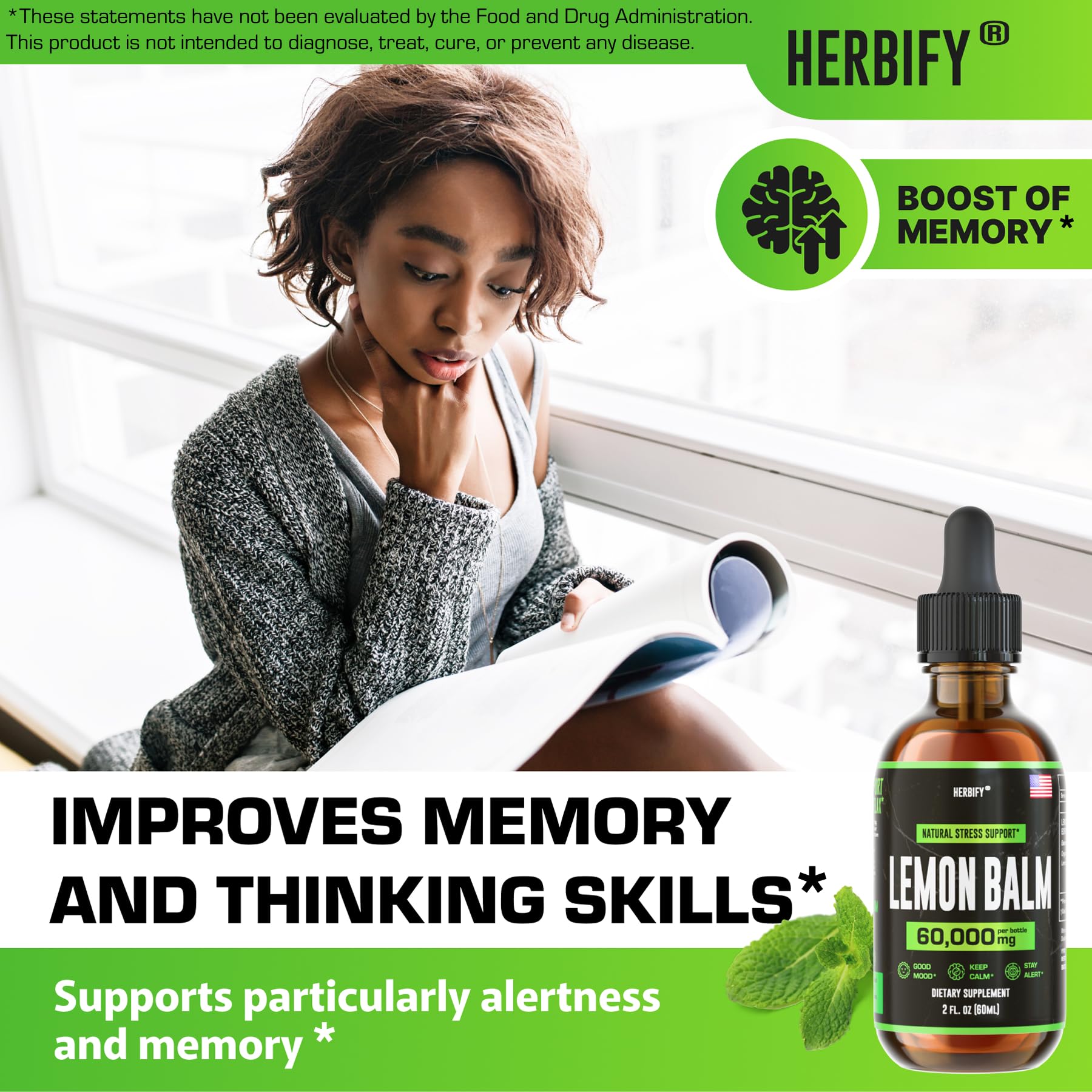 HERBIFY Mélisse officinale, étiquette verso, usage nocturne potentiel pour un endormissement réparateur.