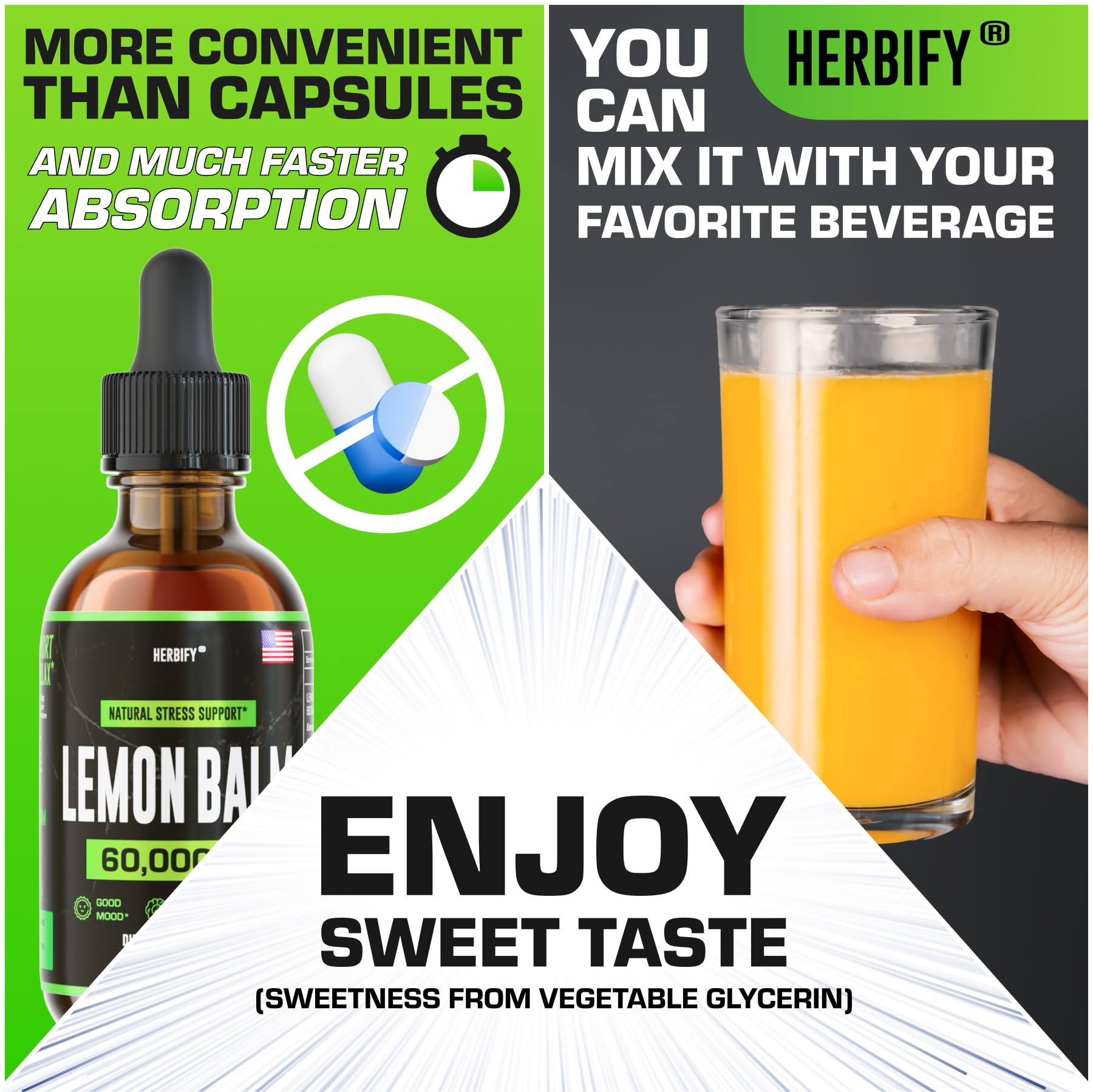 HERBIFY Mélisse officinale, goutte-pipette, dosage précis pour une relaxation consciente.