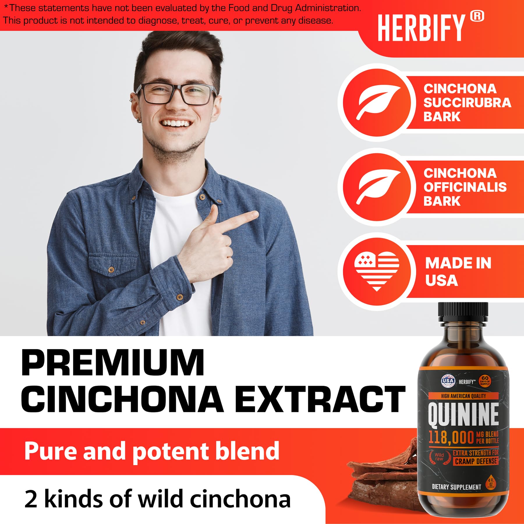 HERBIFY Quinine Teinture – flacon ambré prêt à l’emploi quotidien.