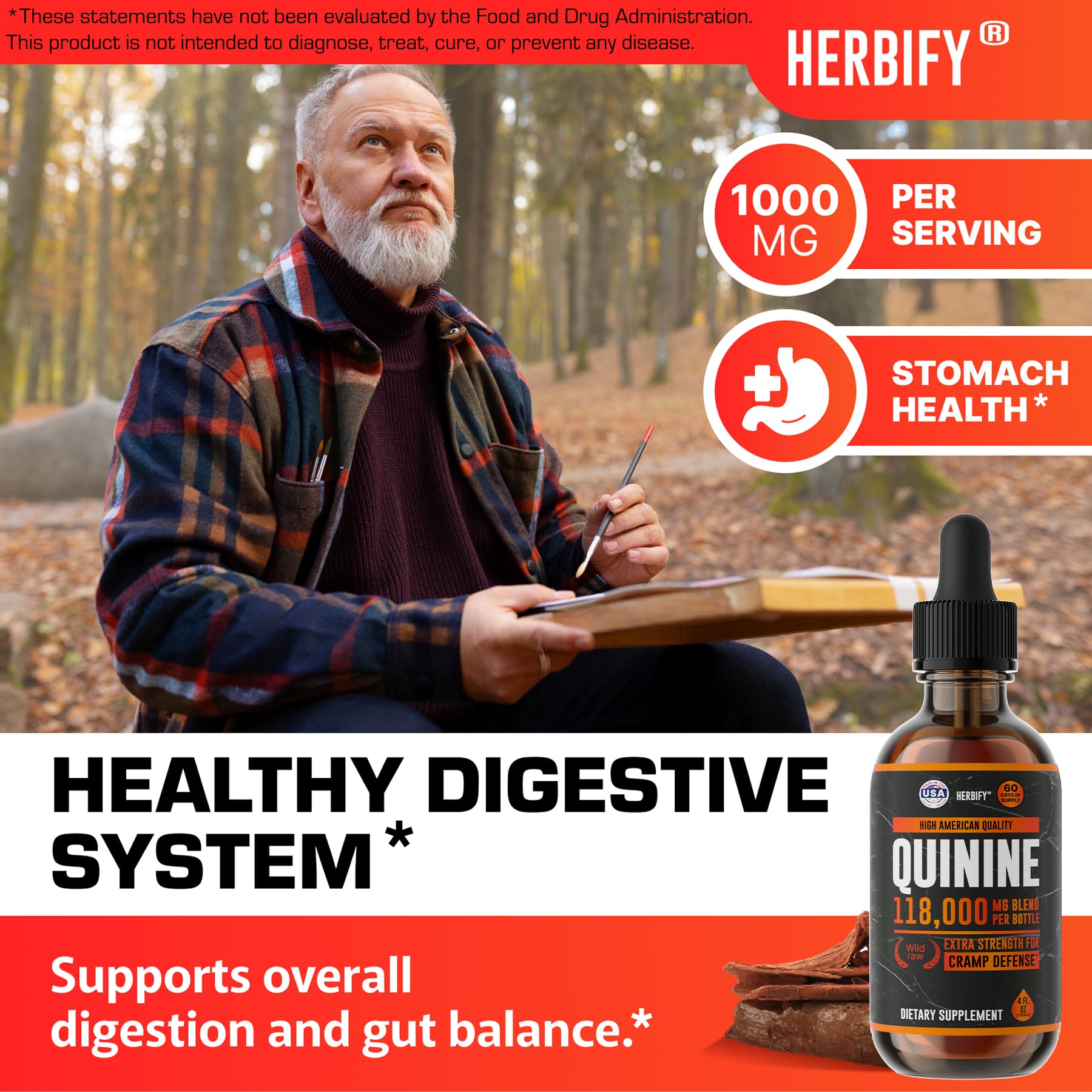 HERBIFY Quinine Teinture – étiquette lisible montrant l’origine américaine et qualité.