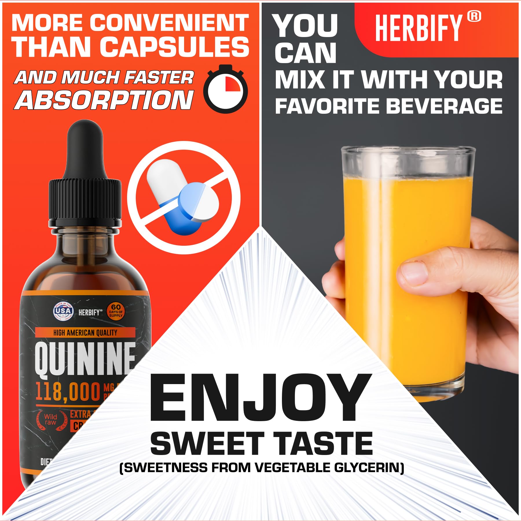 HERBIFY Quinine Teinture – liste d’ingrédients sur l’étiquette pour transparence.