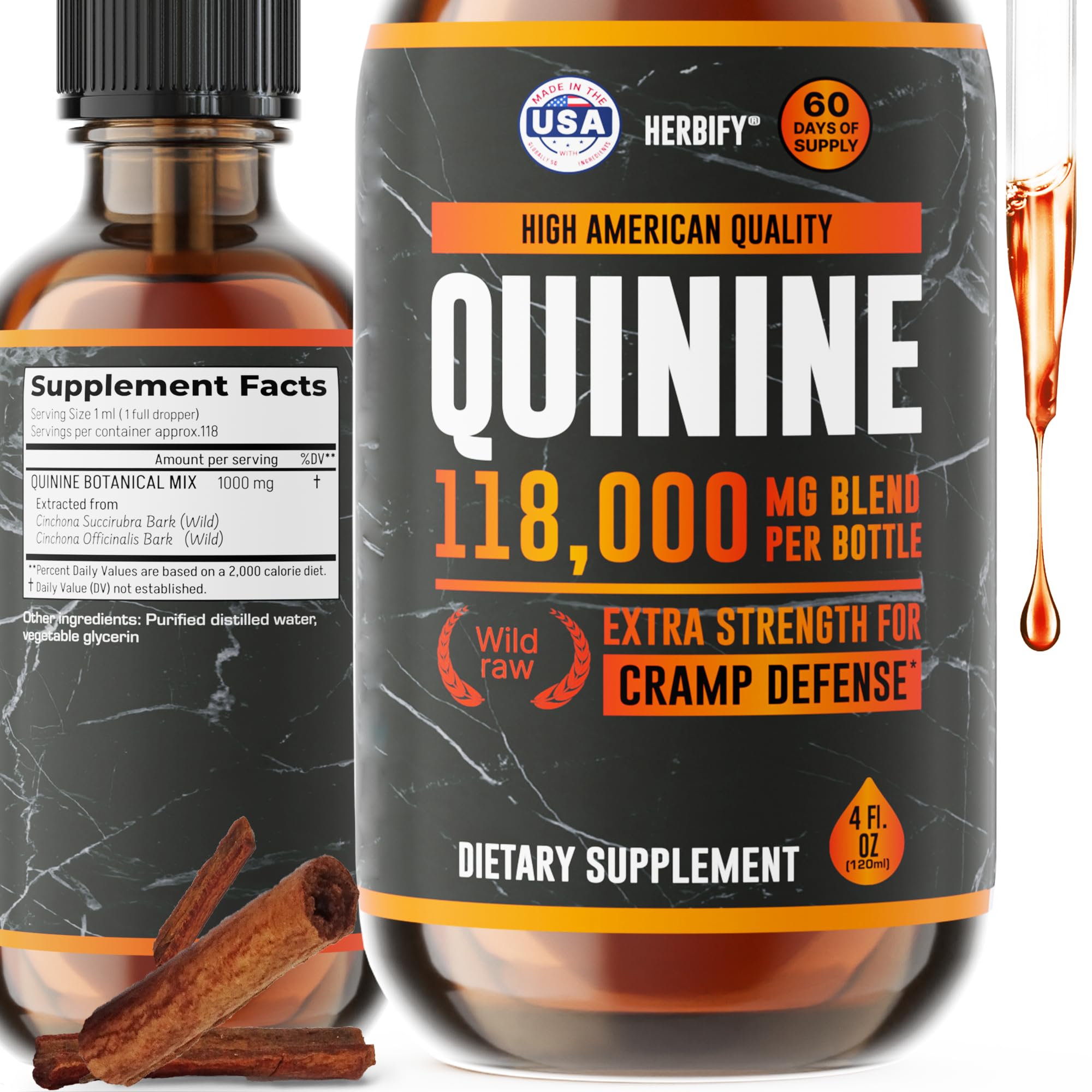 HERBIFY Quinine Teinture – bouteille avec pipette pour une utilisation pratique et digestion potentielle.