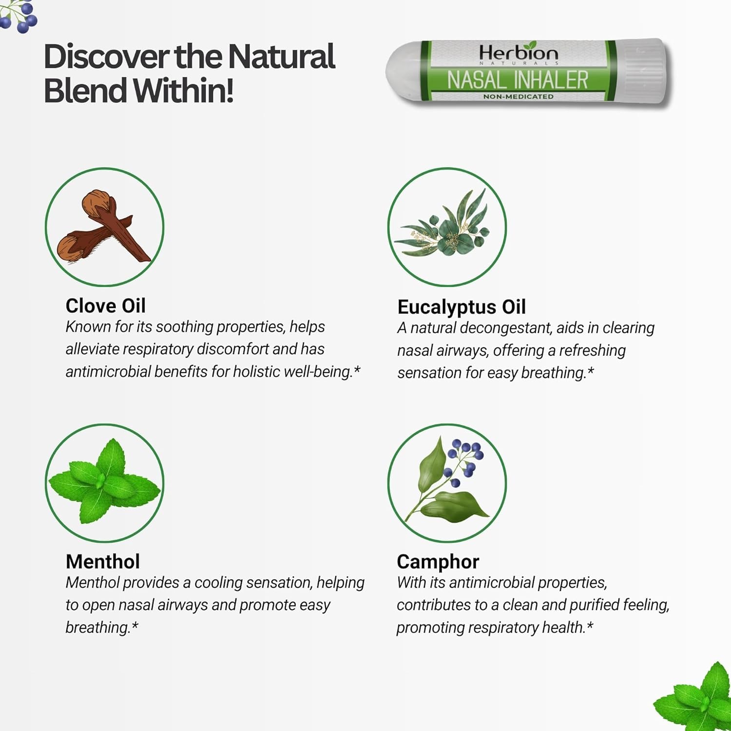 Herbion inhalateur nasal portable, pratique en déplacement.
