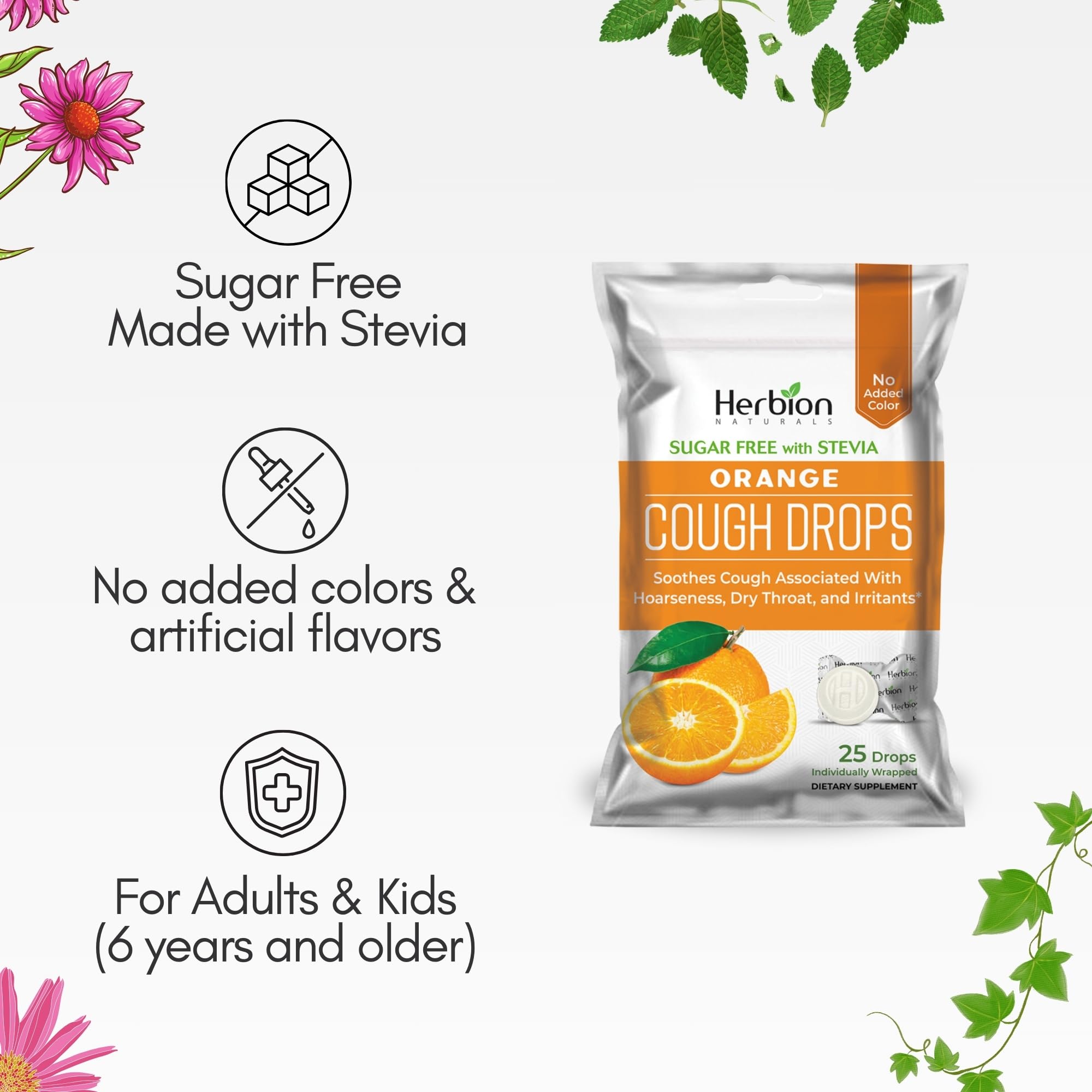 Arôme orange et menthol HERBION Naturals, goût agréable pour apaiser la toux