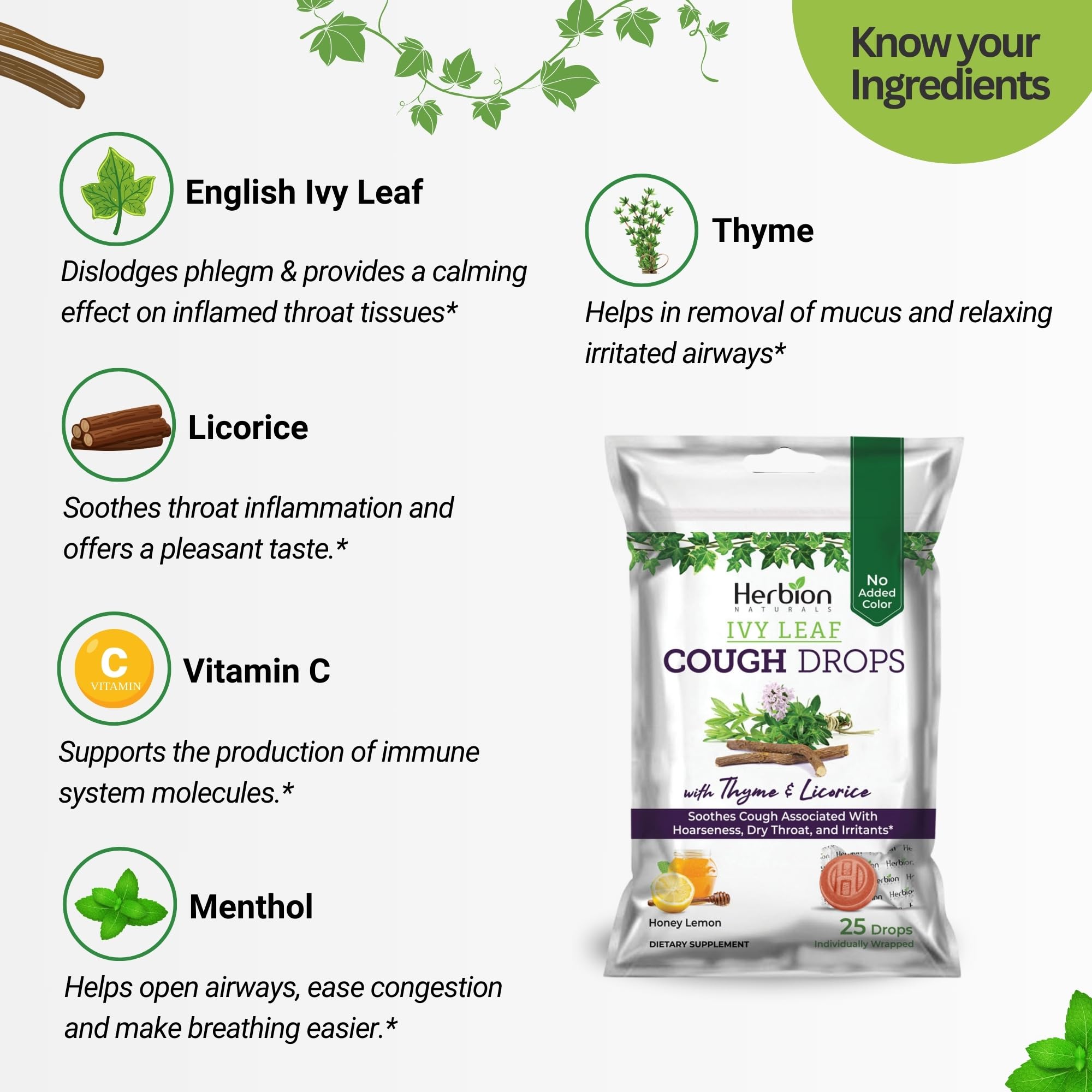 Herbion Naturals: gros-plan sur les drops menthe-citron, saveur naturelle
