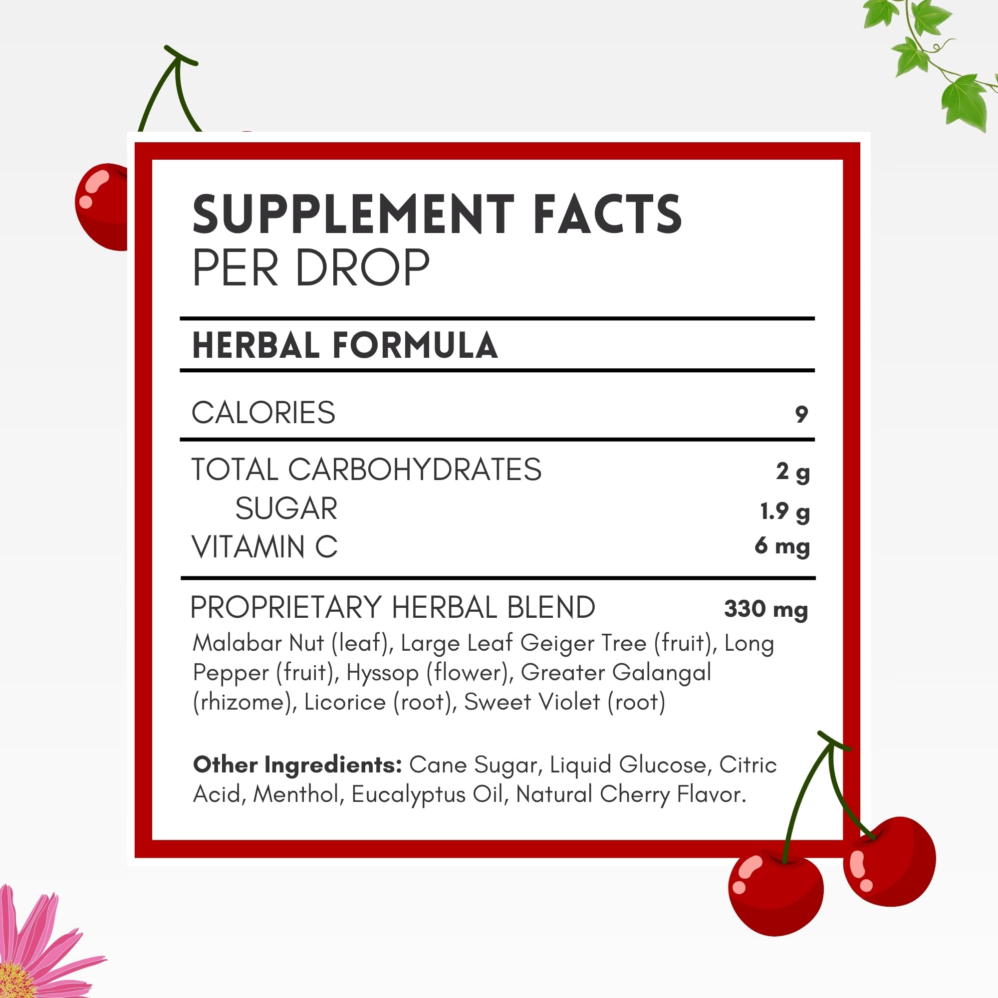 Étiquette lisible HERBION Naturals sans gluten et sans arômes artificiels.