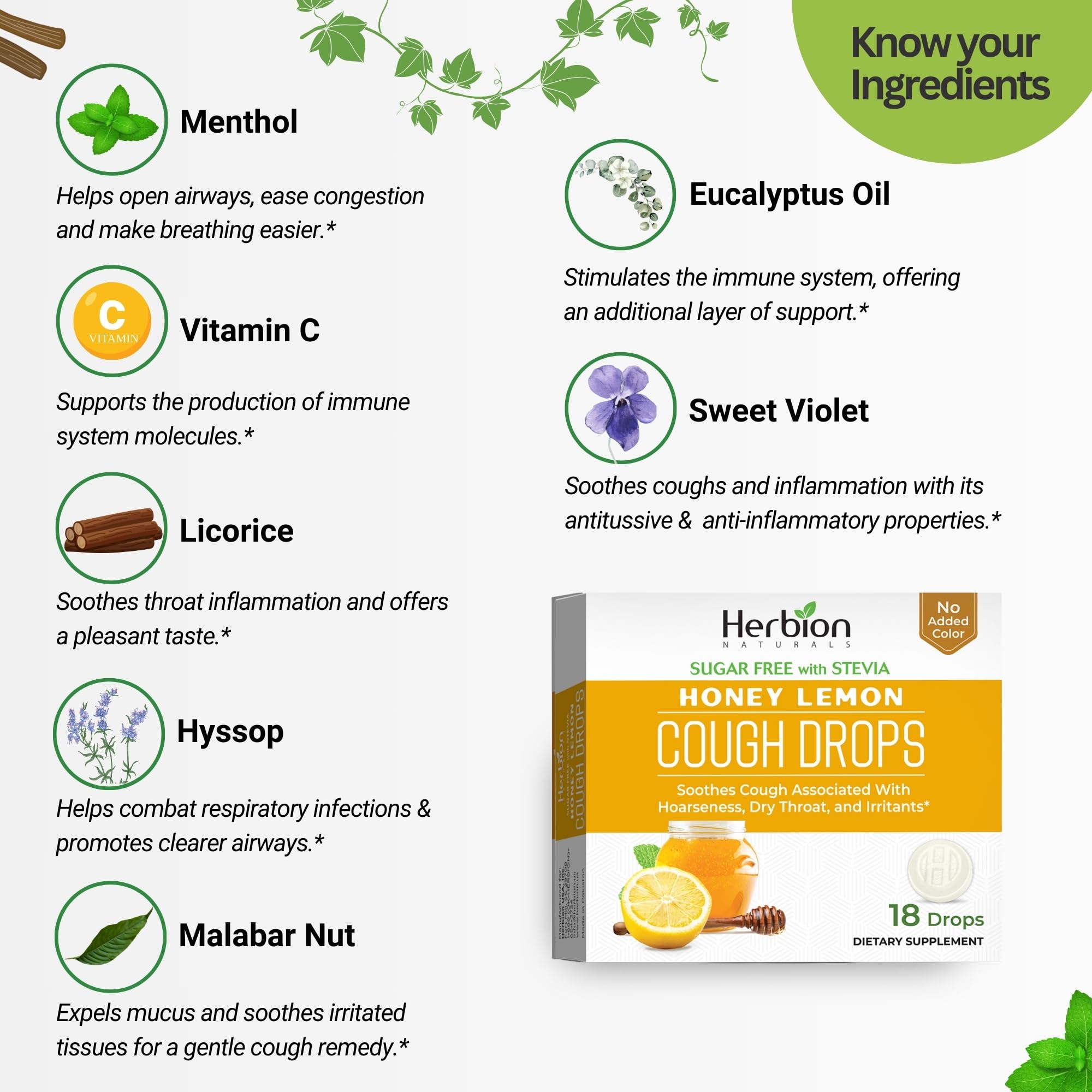 Pastilles Herbion Naturals sans sucre au miel citron, option légère