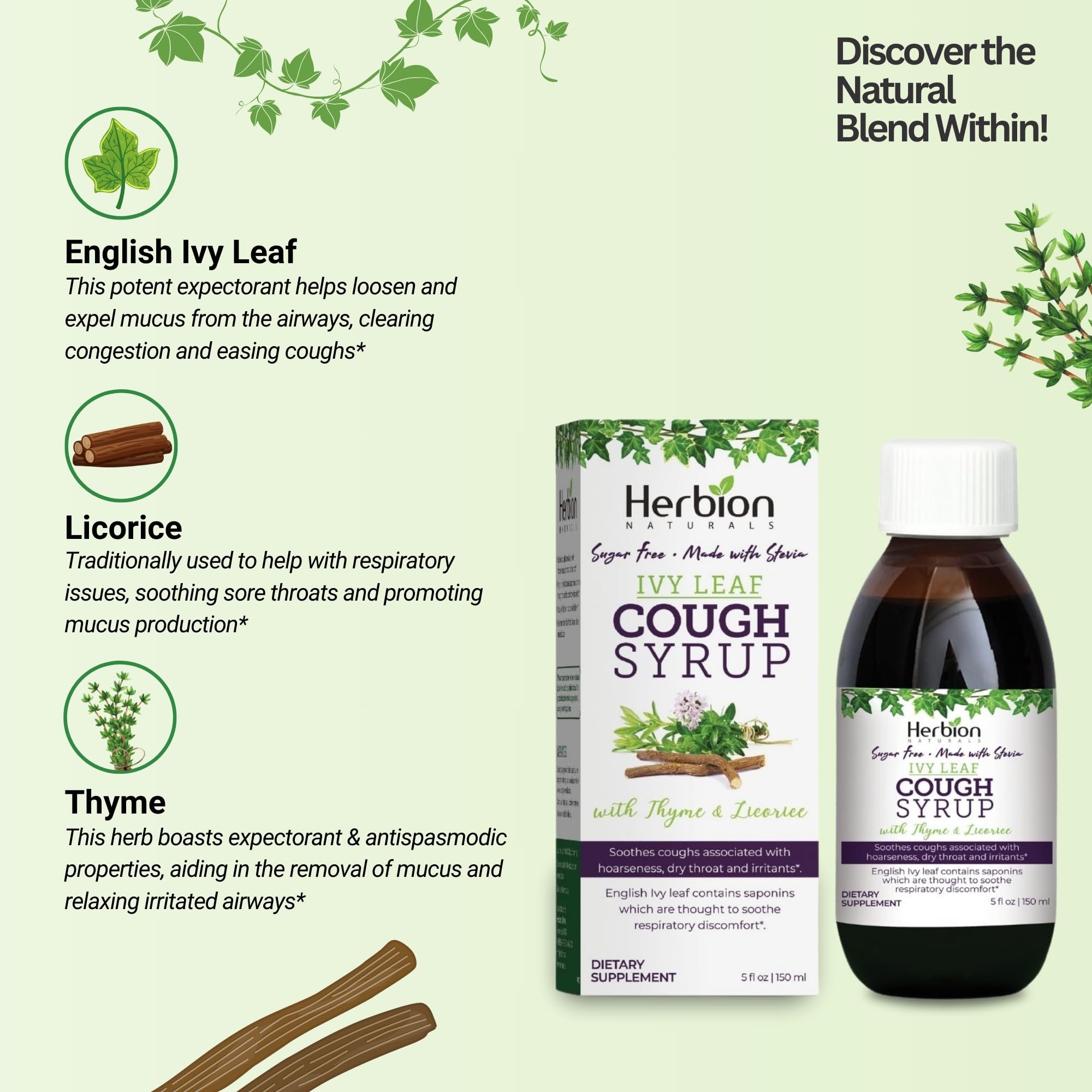 HERBION Sirope lierre-thym-reglisse – doseuse pratique pour doser facilement.