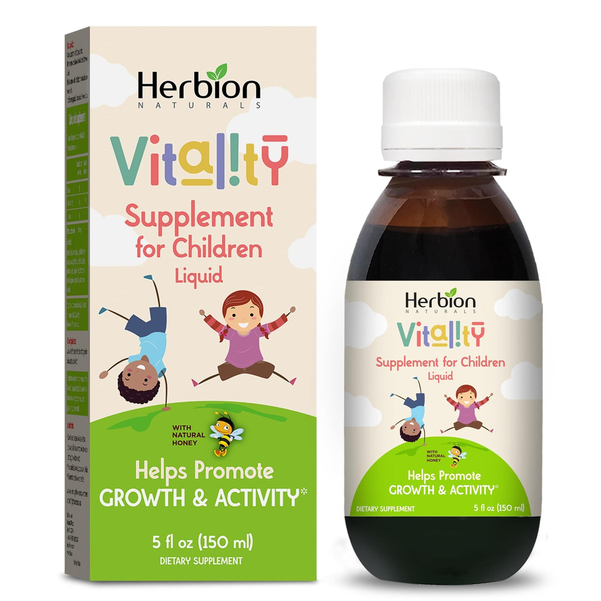 HERBION Vitalité Enfants - Bouteille : soutien croissance et énergie.