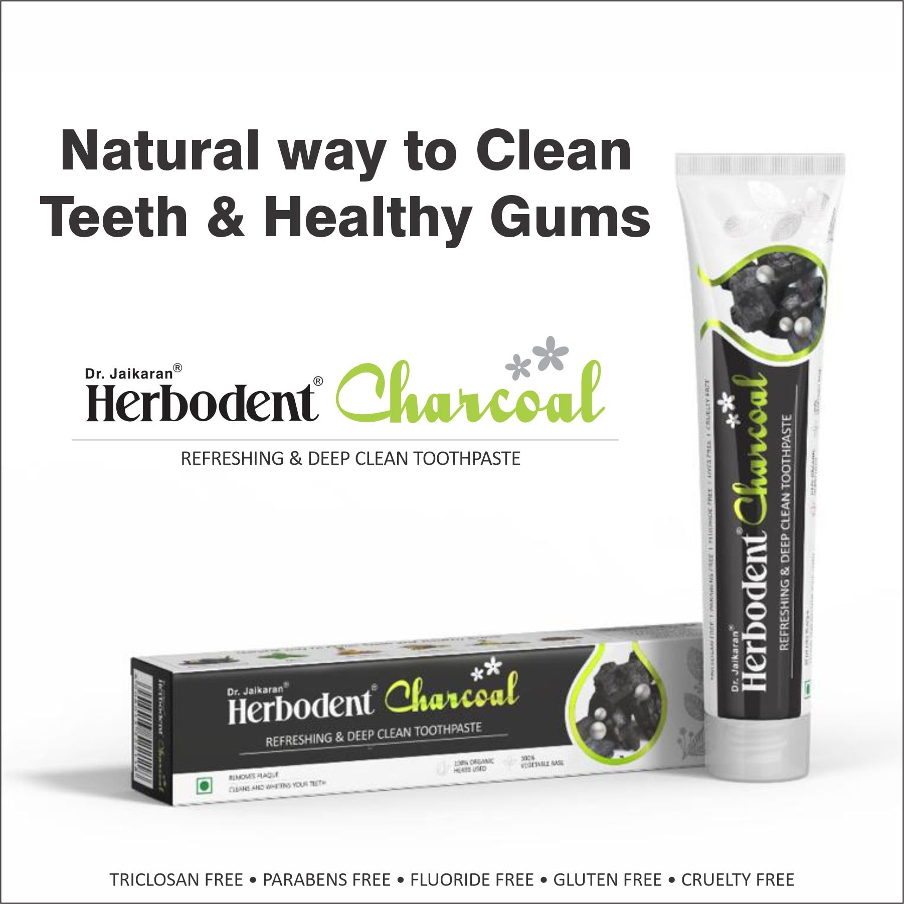 Herbodent Charbon Dentifrice – arôme menthe-cardamome pour une fraîcheur durable.