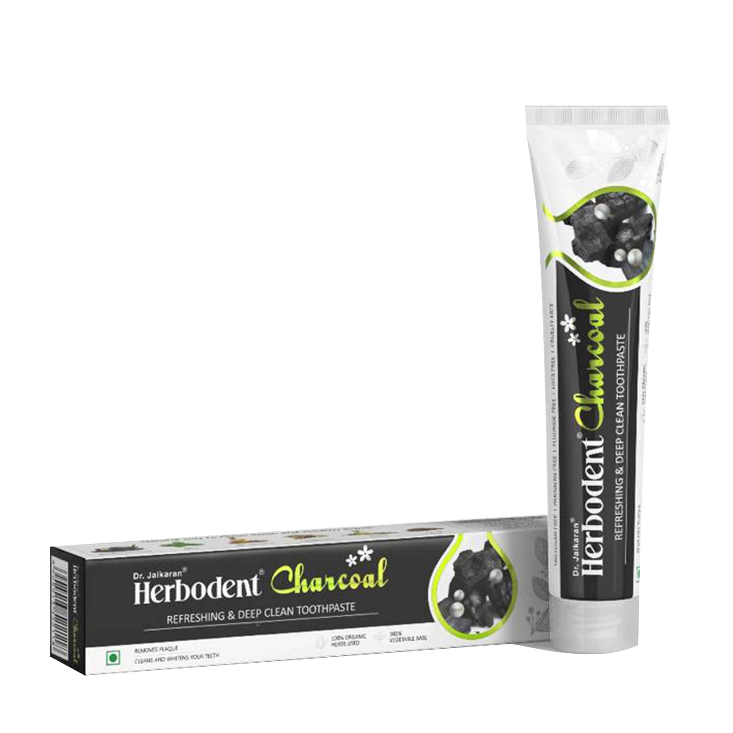 Herbodent Charbon Dentifrice – texture charbon actif pour un brossage en profondeur.