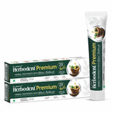 Herbodent Premium dentifrice, emballage double affiché pour une routine buccale naturelle et fraîche.