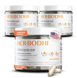 Her Bodhi MENO – bouteille affichant l'étiquette, soutien potentiel pendant la ménopause.