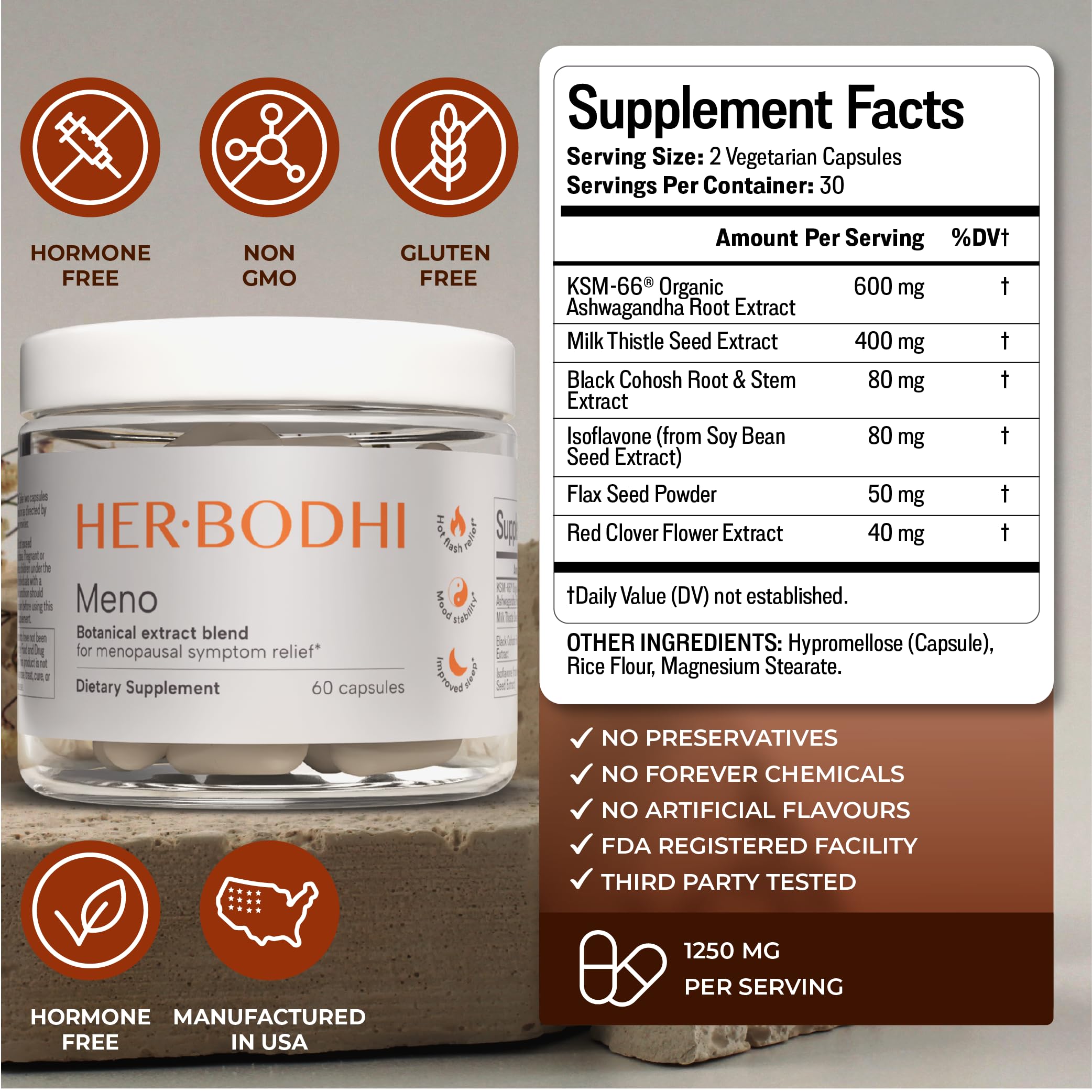 Her Bodhi MENO – capsules faciles à avaler et intégrer au quotidien.