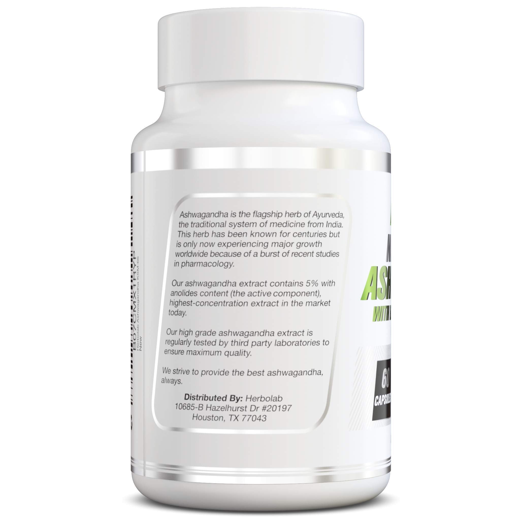 Herbolab Ashwagandha KSM66 poivre noir : biodisponibilité améliorée.