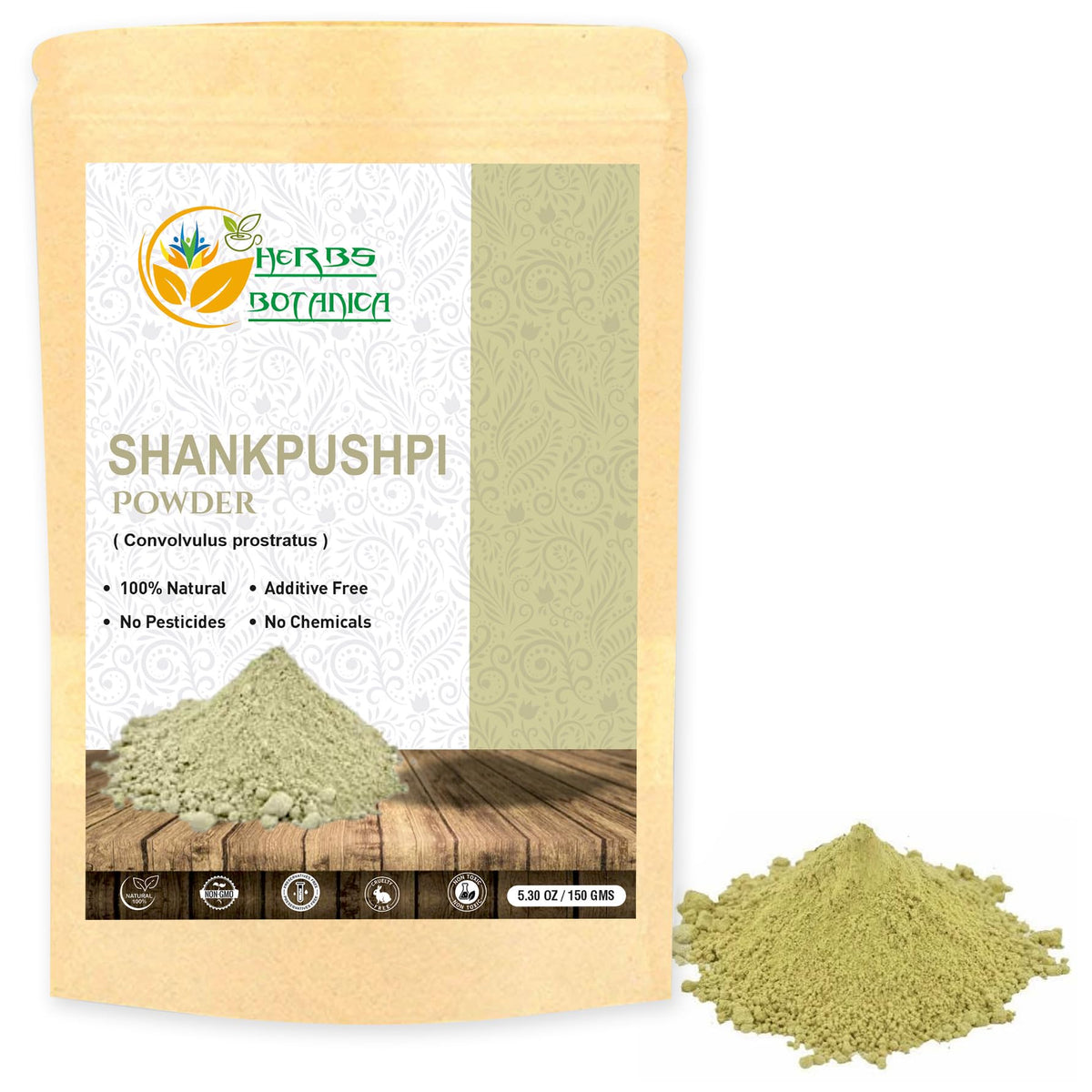 Herbs Botanica Poudre Shankhpushpi boîte, soutien potentiel à la concentration.