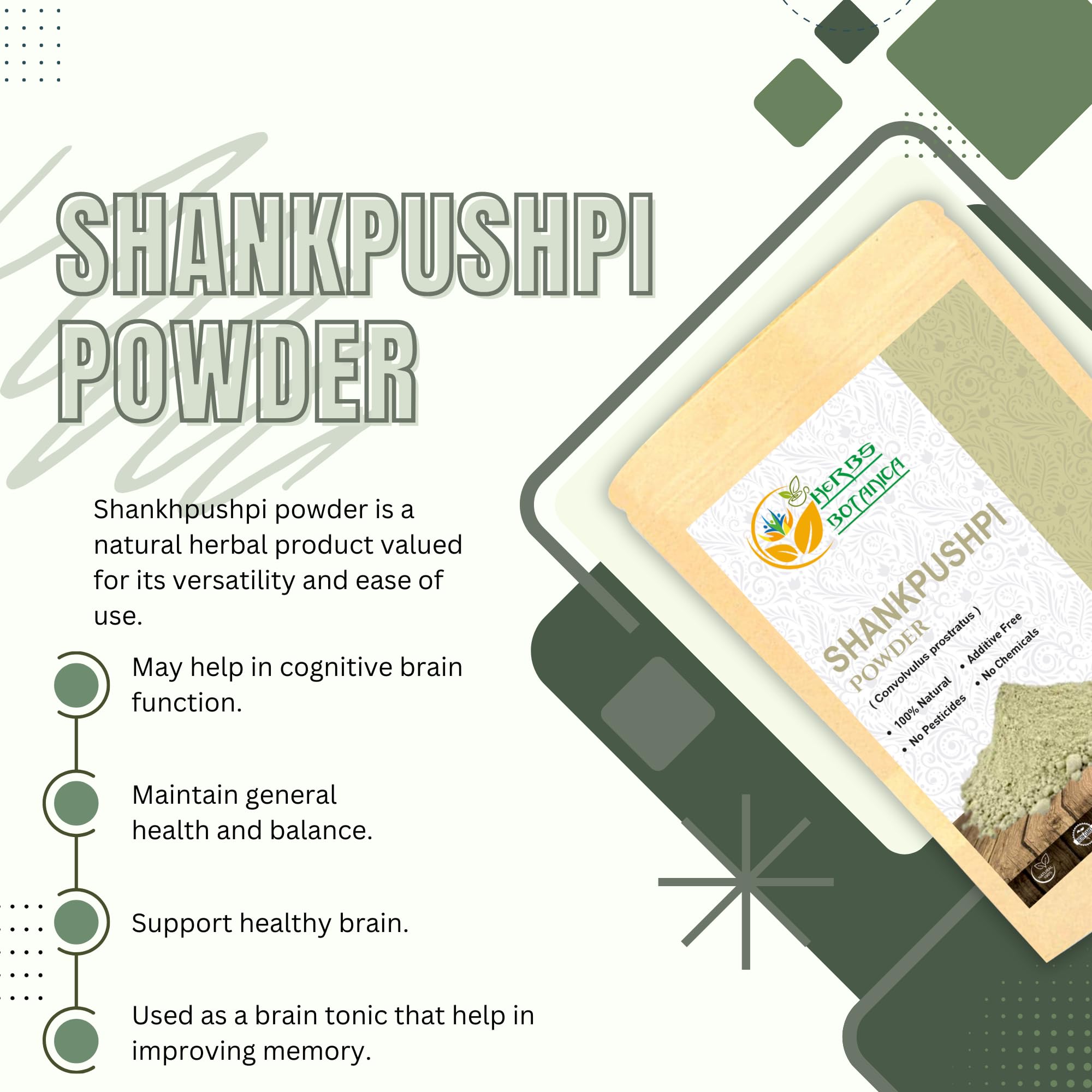 Herbs Botanica Poudre Shankhpushpi doseuse, facilité de mesures.