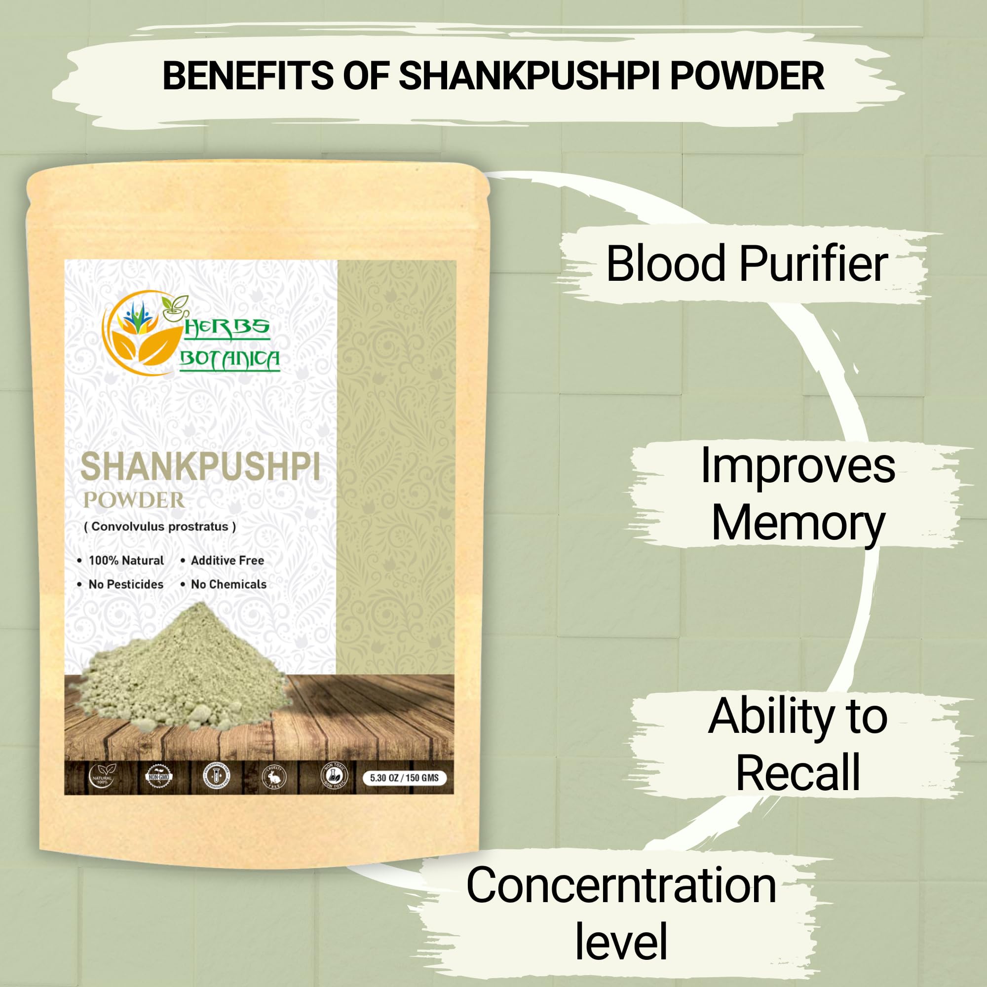 Herbs Botanica Poudre Shankhpushpi soin de la peau après soleil.