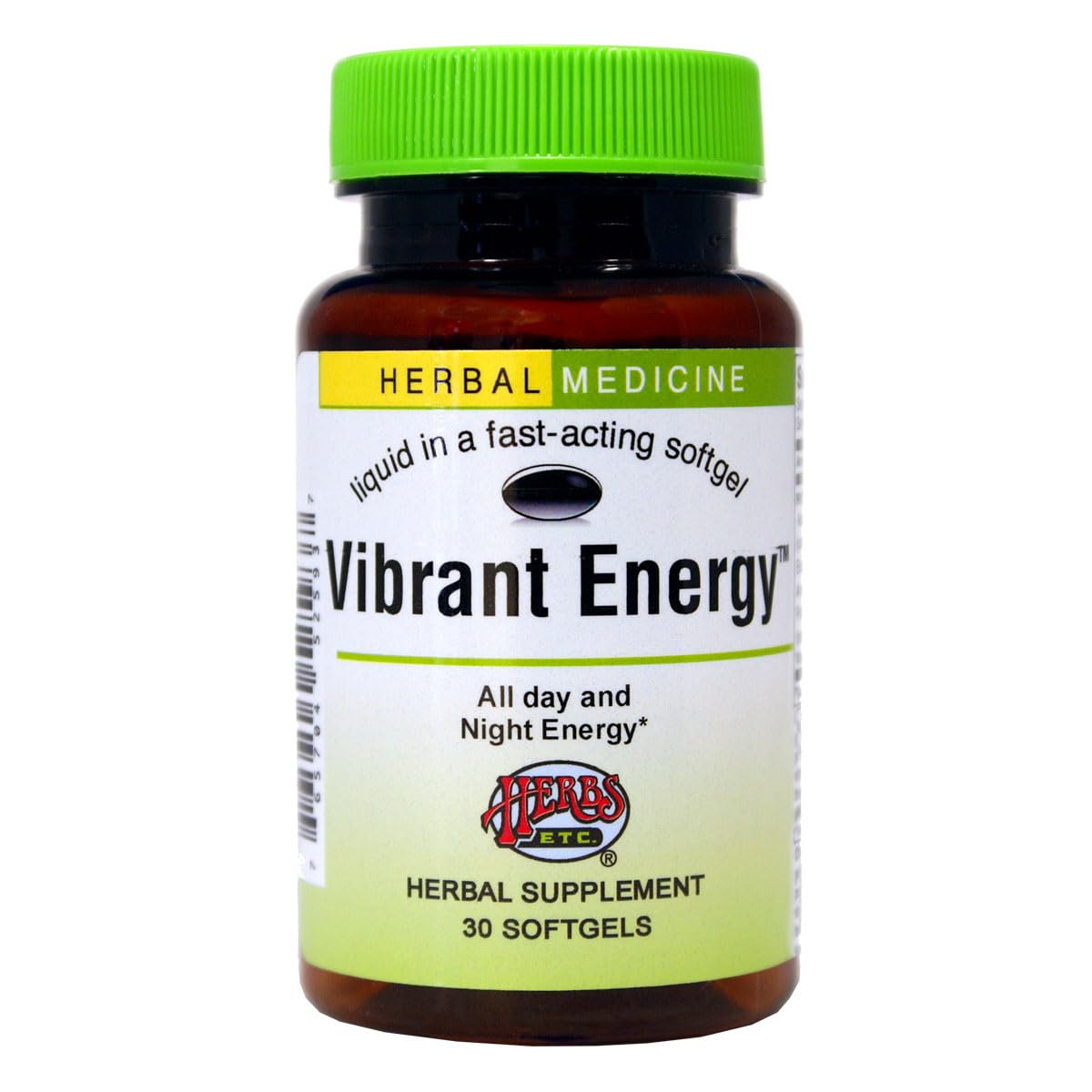 Vibrant Energy de Herbs Etc, bouteille de gélules, énergie naturelle soutenue.