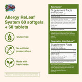 Herbs Etc. Allergy ReLeaf System – étiquette montrant ingrédients naturels et bénéfices potentiels.