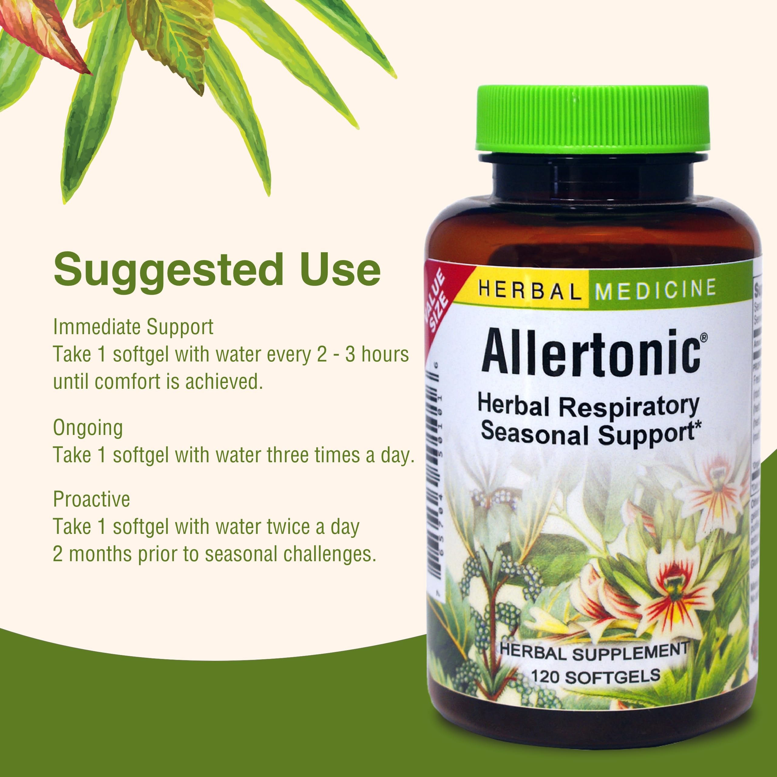Emballage Herbs Etc. Allertonic sur étagère, prêt pour les usages saisonniers.