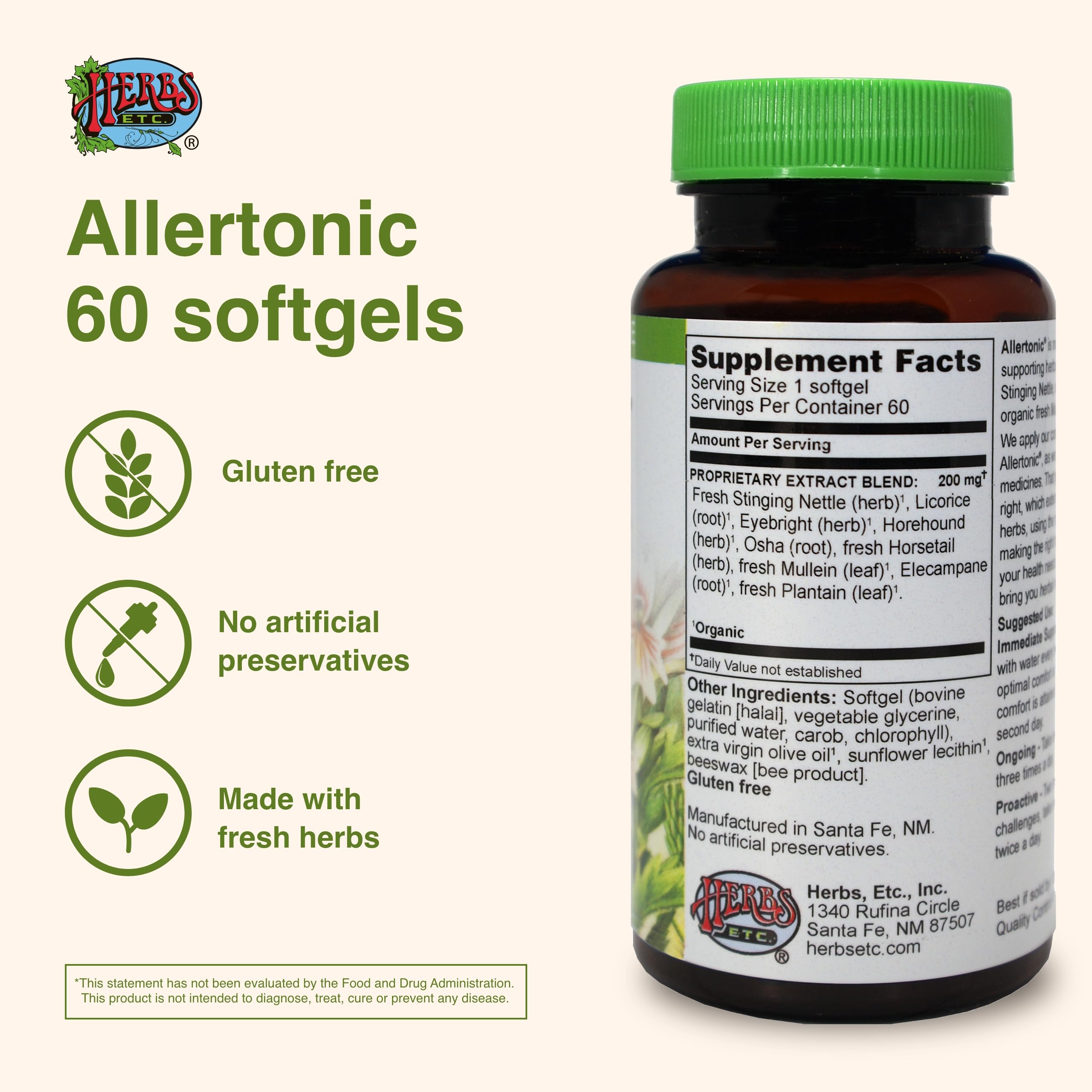Ingrédients Allertonic: ortie piquante, réglisse et prêle pour le soutien pulmonaire.