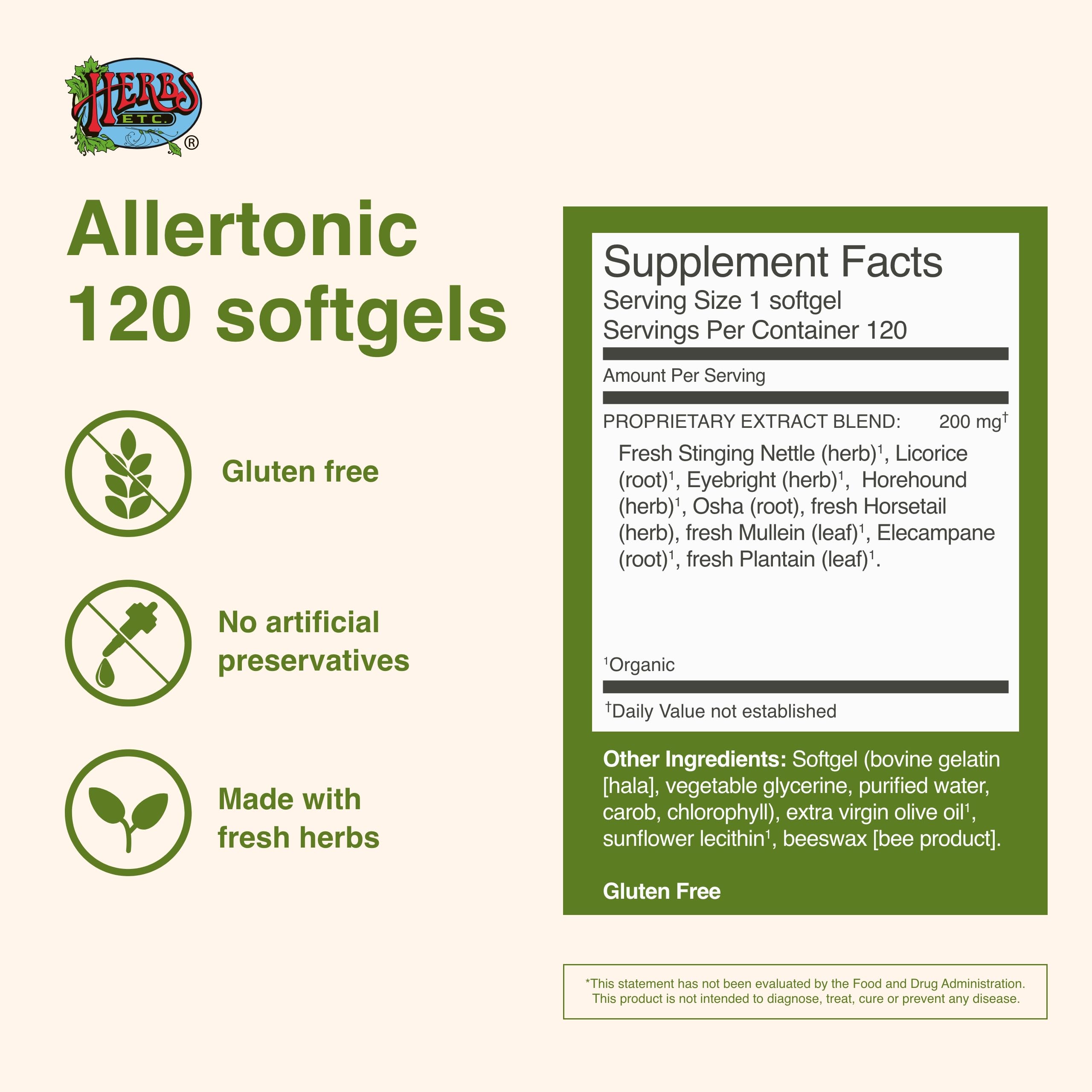 Allertonic – vue des ingrédients clés: ortie piquante, prêle et réglisse.