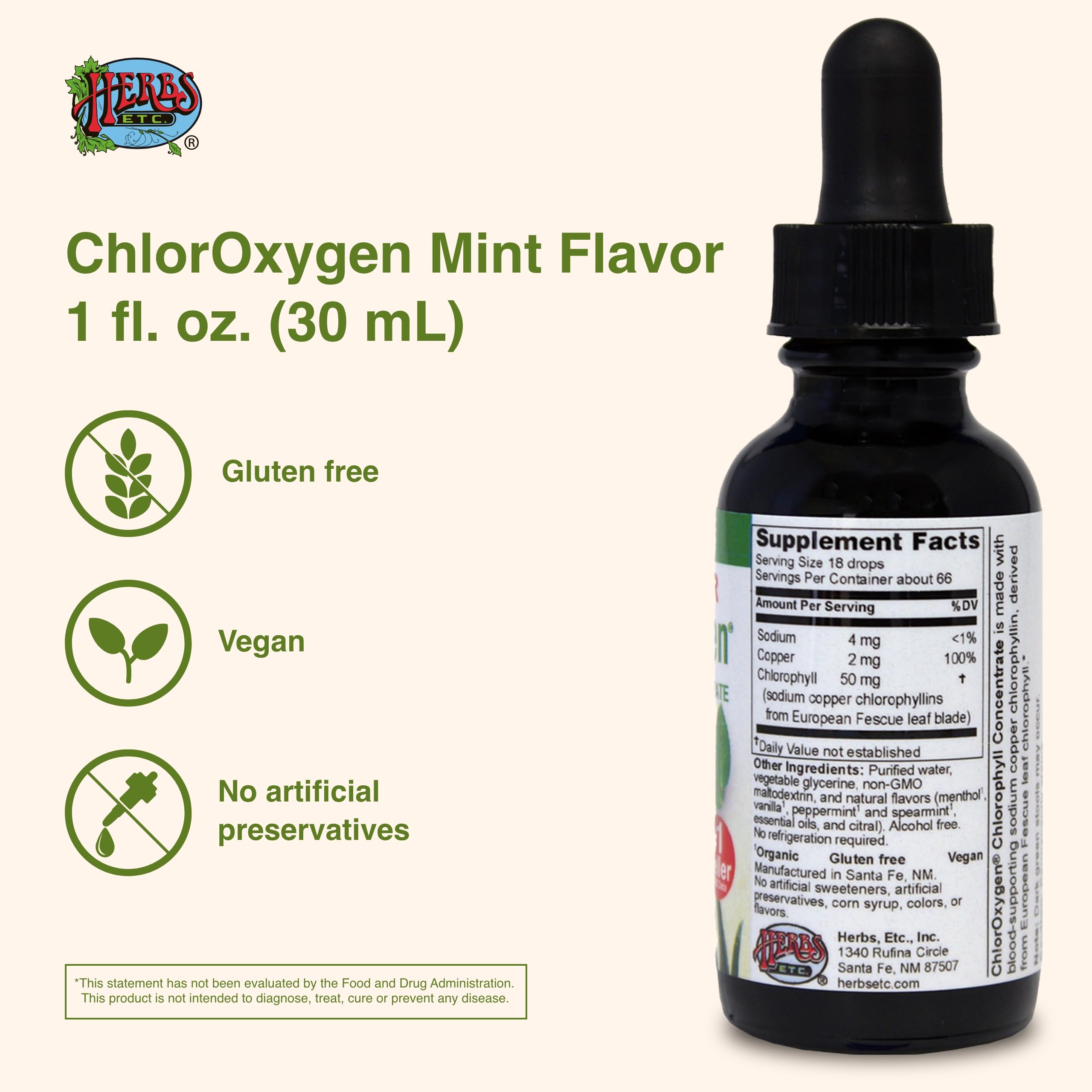 Étiquette ChlorOxygen — ingrédients naturels et végan
