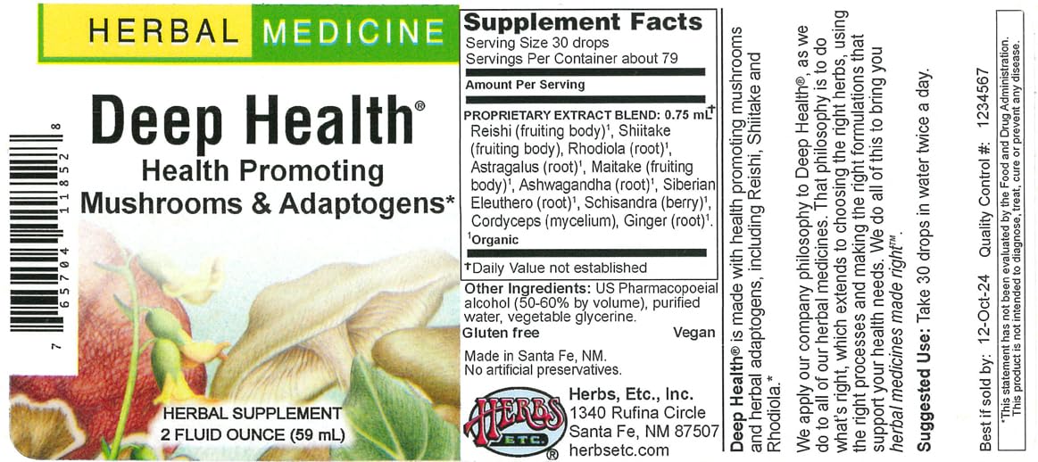 Herbs, Etc. Deep Health – dosage facile de gouttes pour l'énergie quotidienne.