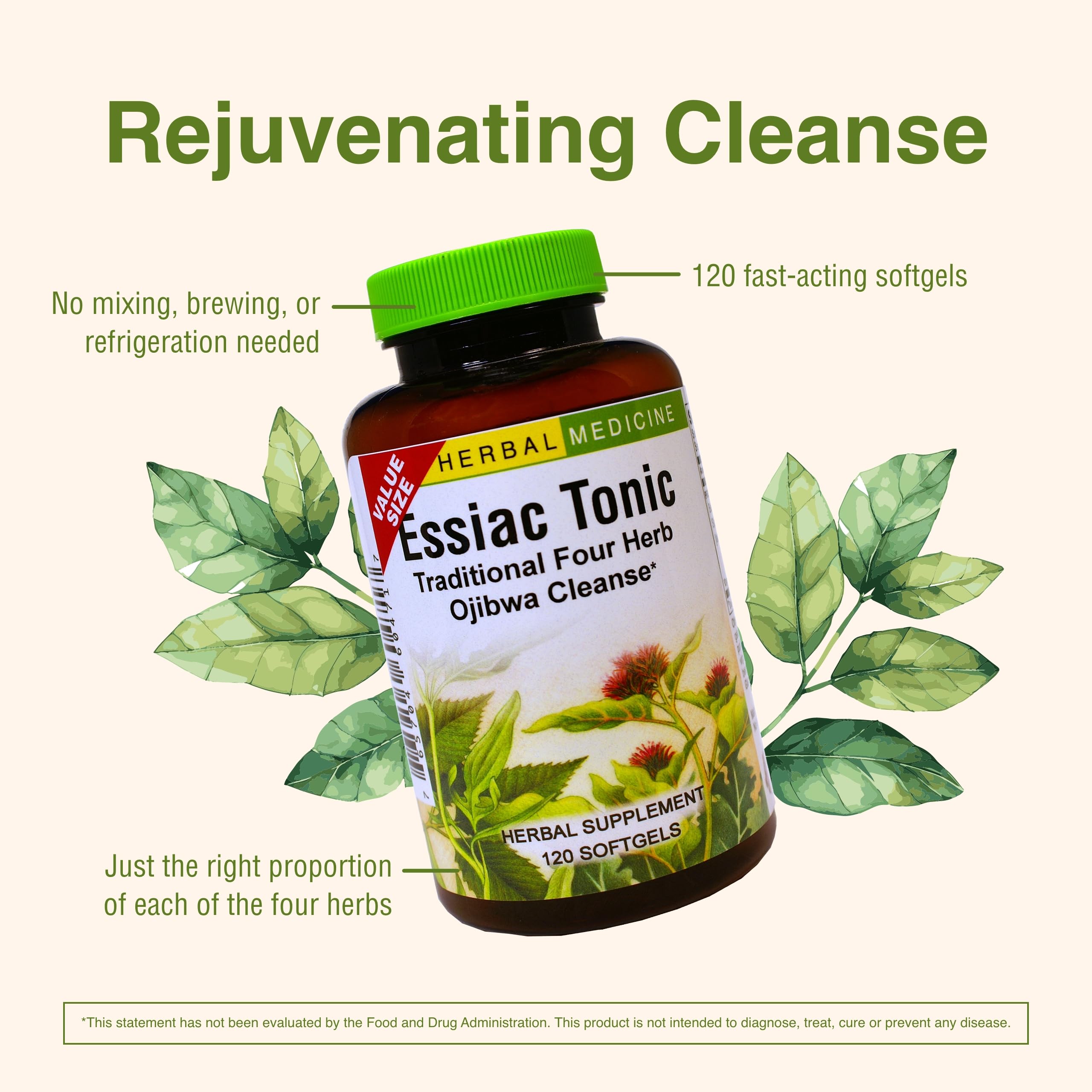 Herbs Etc. Essiac Tonic Softgels – sur étagère, présentation claire pour le choix.