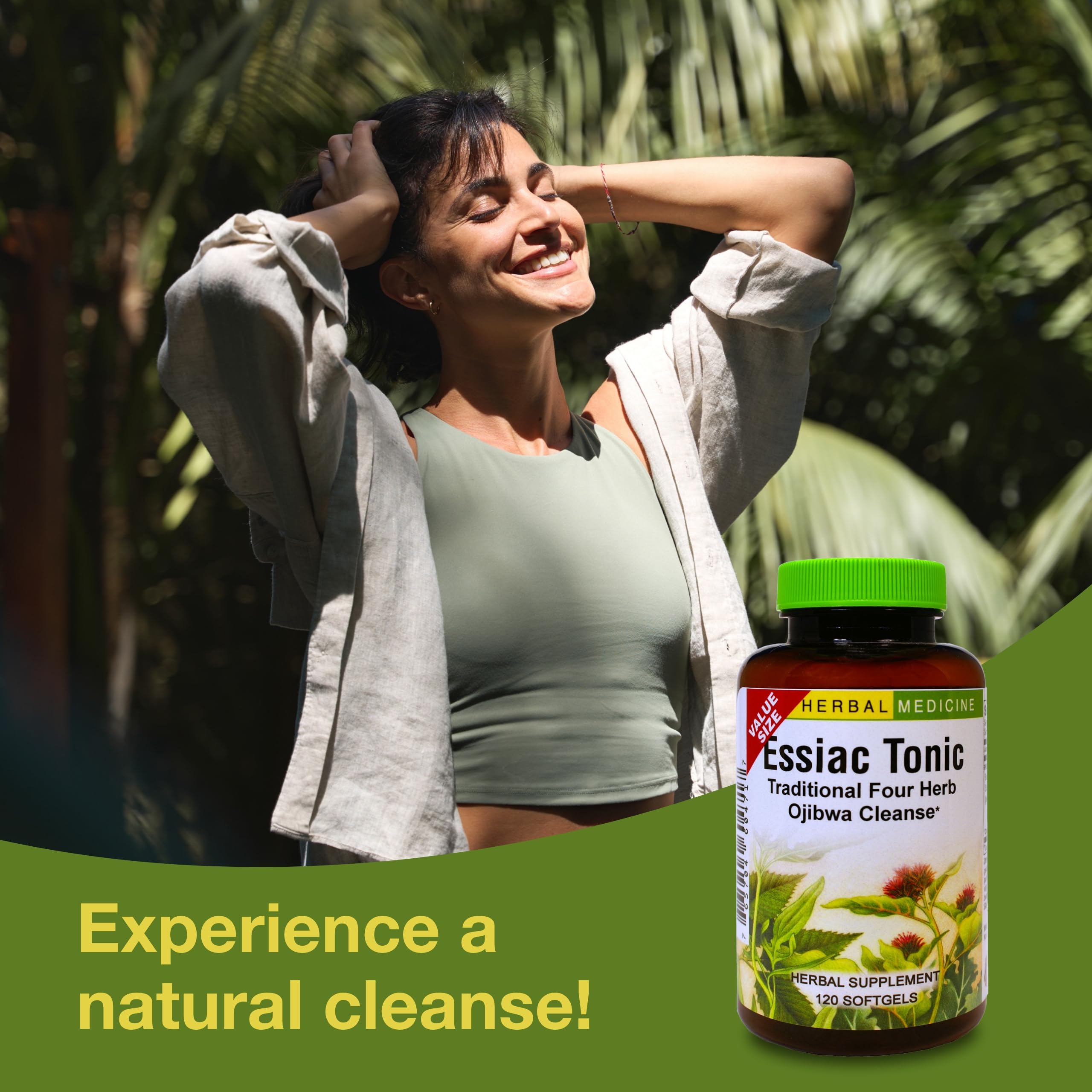Herbs Etc. Essiac Tonic Softgels – bouteille ouverte, versement facile.