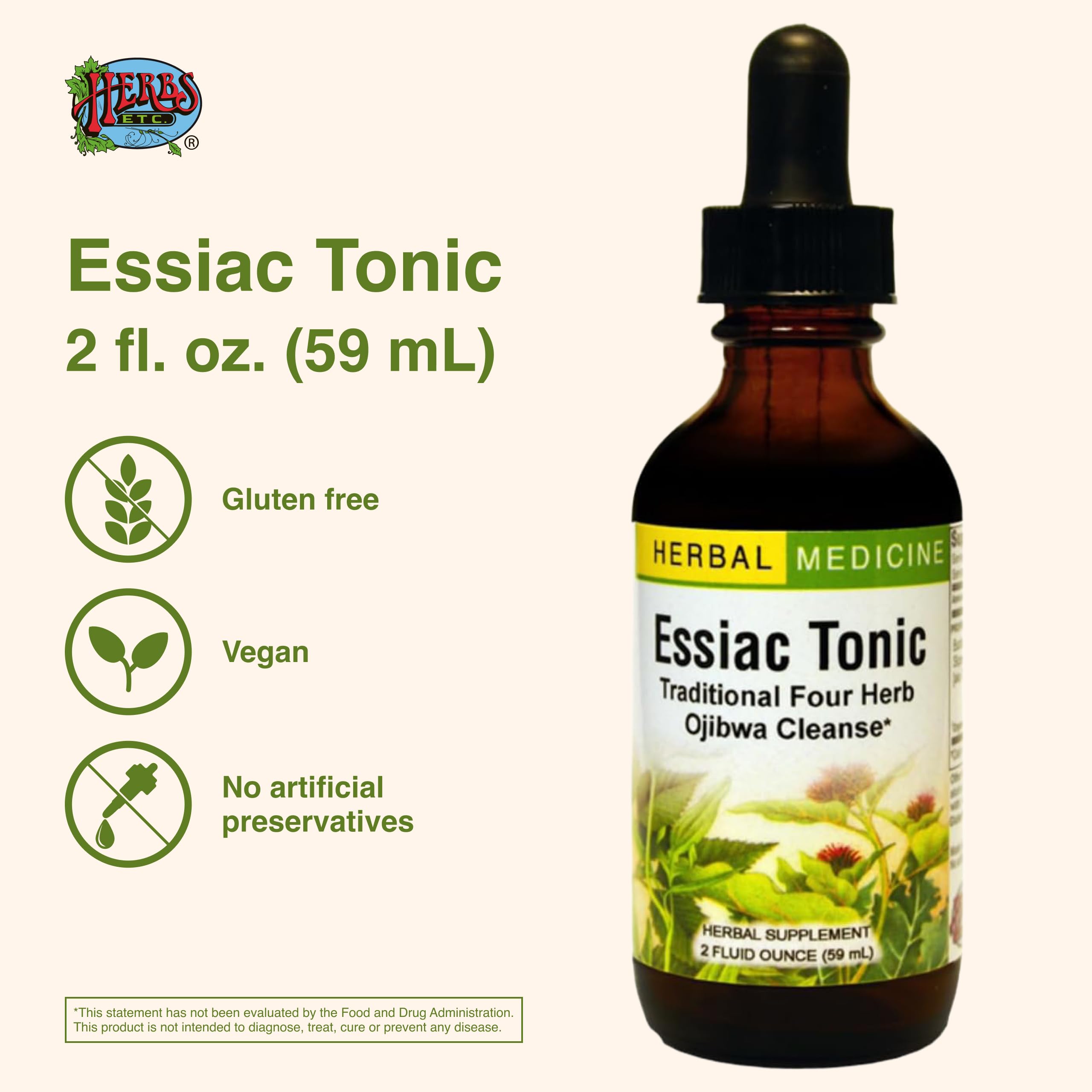 Herbs Etc. Essiac Tonic Verre-eau : mélange simple dans l'eau pour une routine rapide.