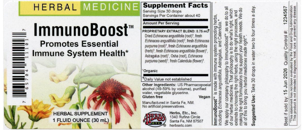 Herbs Etc ImmunoBoost: emballage élégant, facile à intégrer dans votre routine.