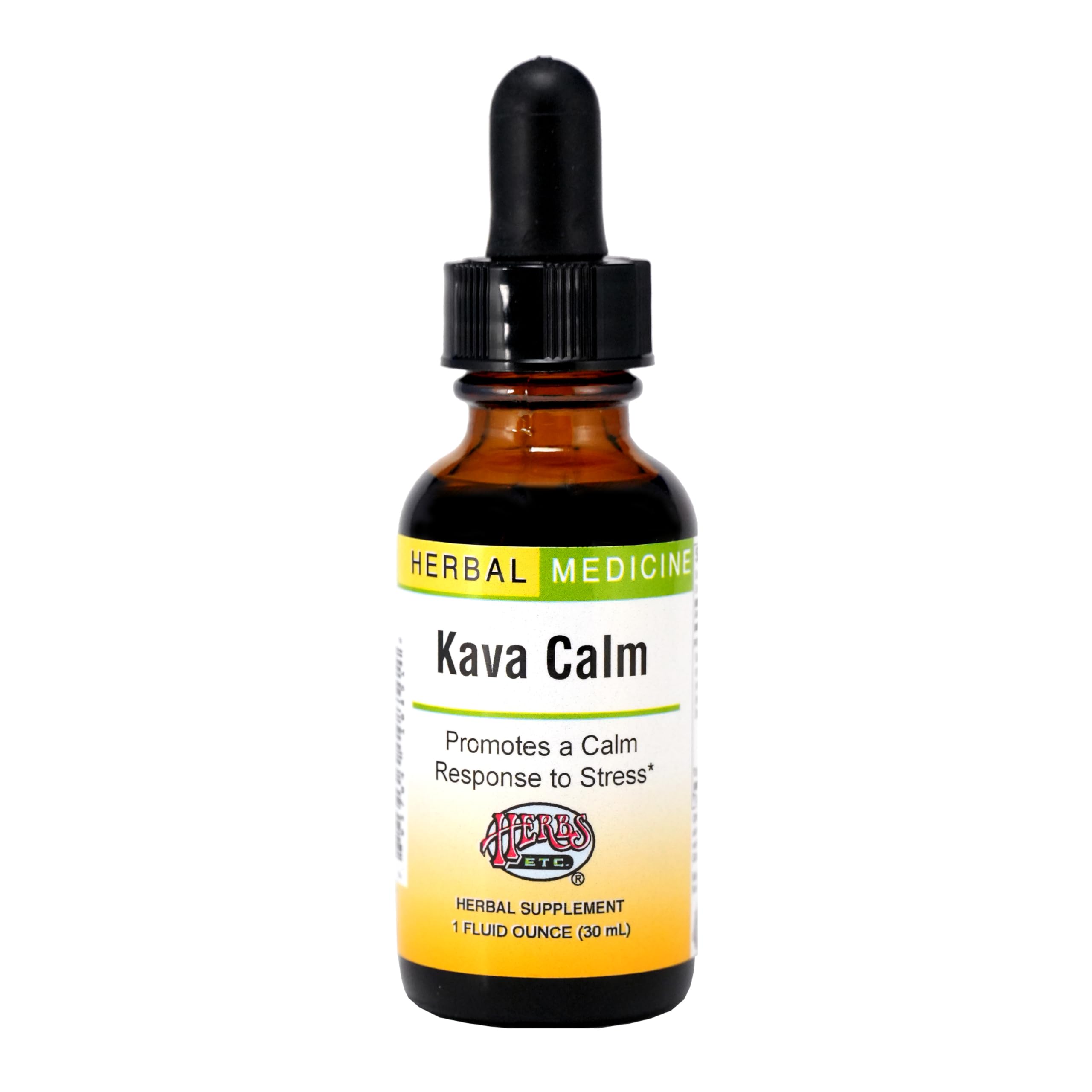 Herbs Etc. Kava Calm - bouteille favorisant détente et équilibre quotidien.
