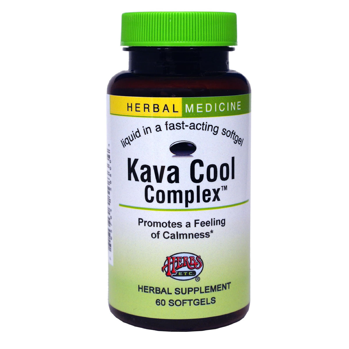 Herbs Etc. Kava Calm Complex — bouteille, soutien relaxation potentiel pour le soir.
