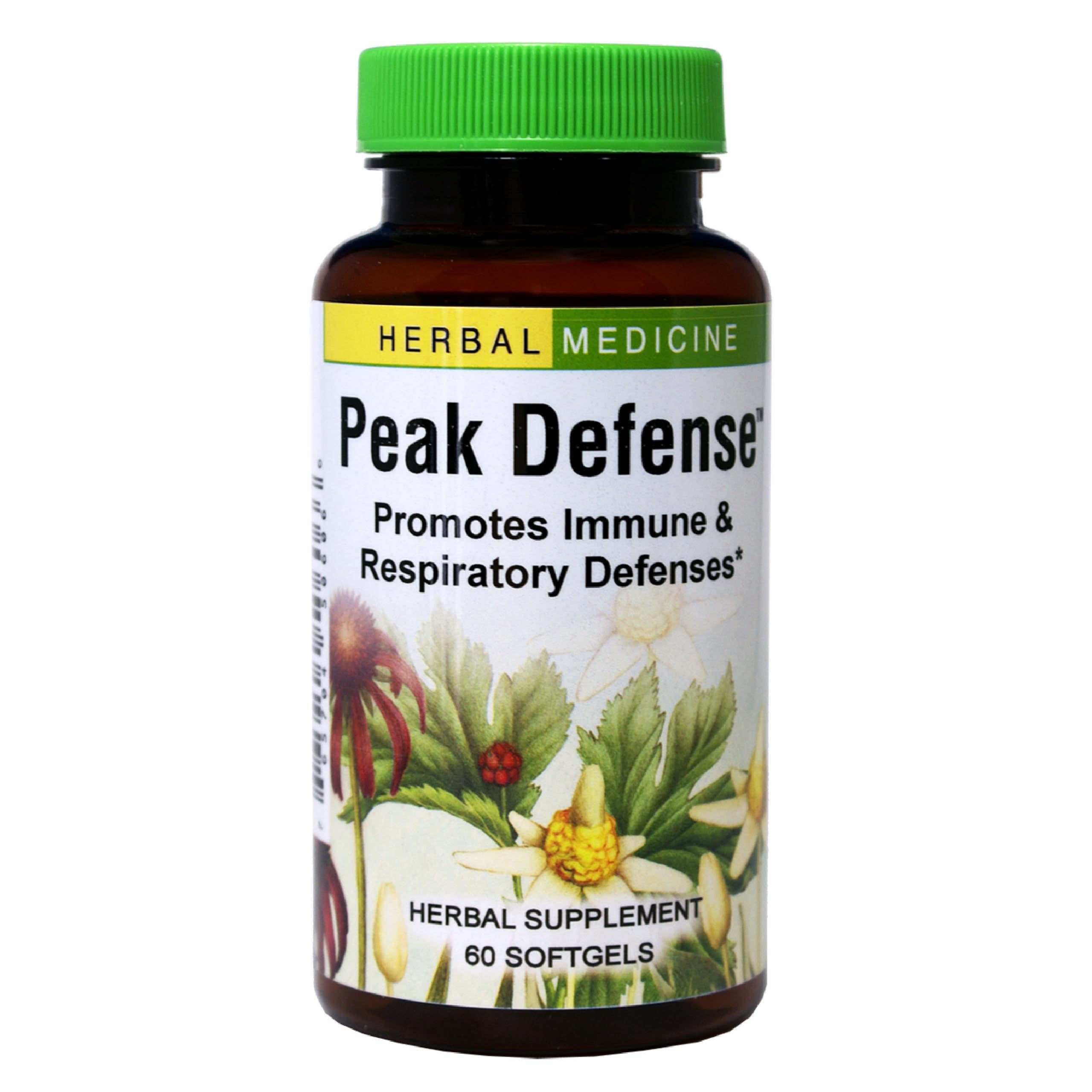 Herbs Etc Peak Defense: bouteille de gelules molles pour le soutien respiratoire potentiel.