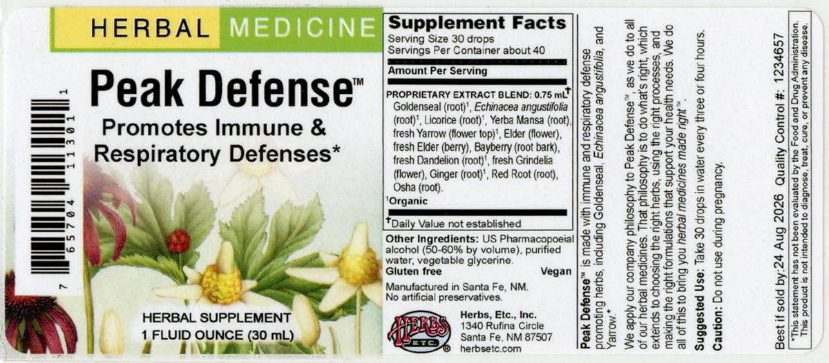 Peak Defense de Herbs, Etc. — gélules, utilisation aisée et compléments quotidiens.