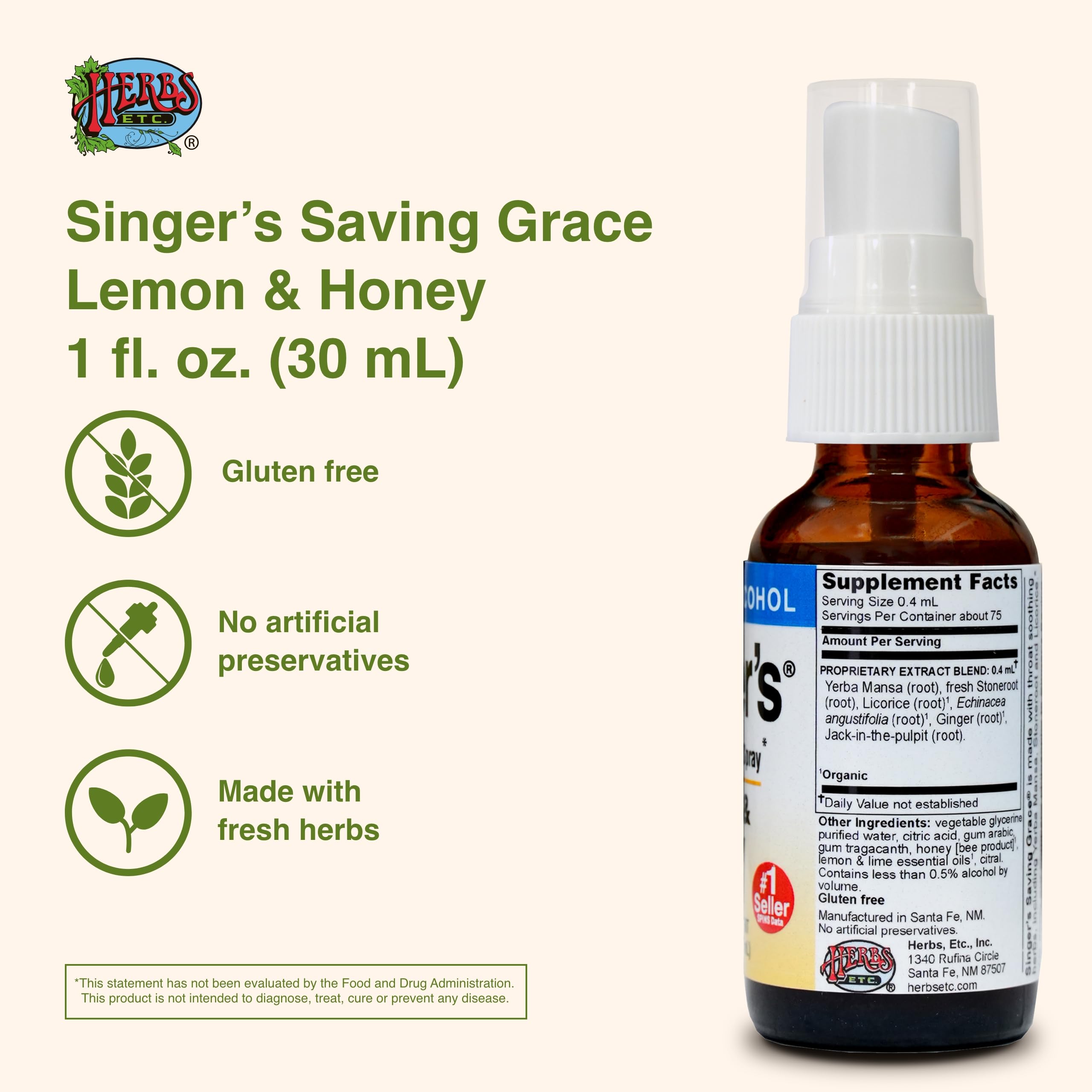 Herbs Etc. Singer's Saving Grace - application sur gorge pendant le chant