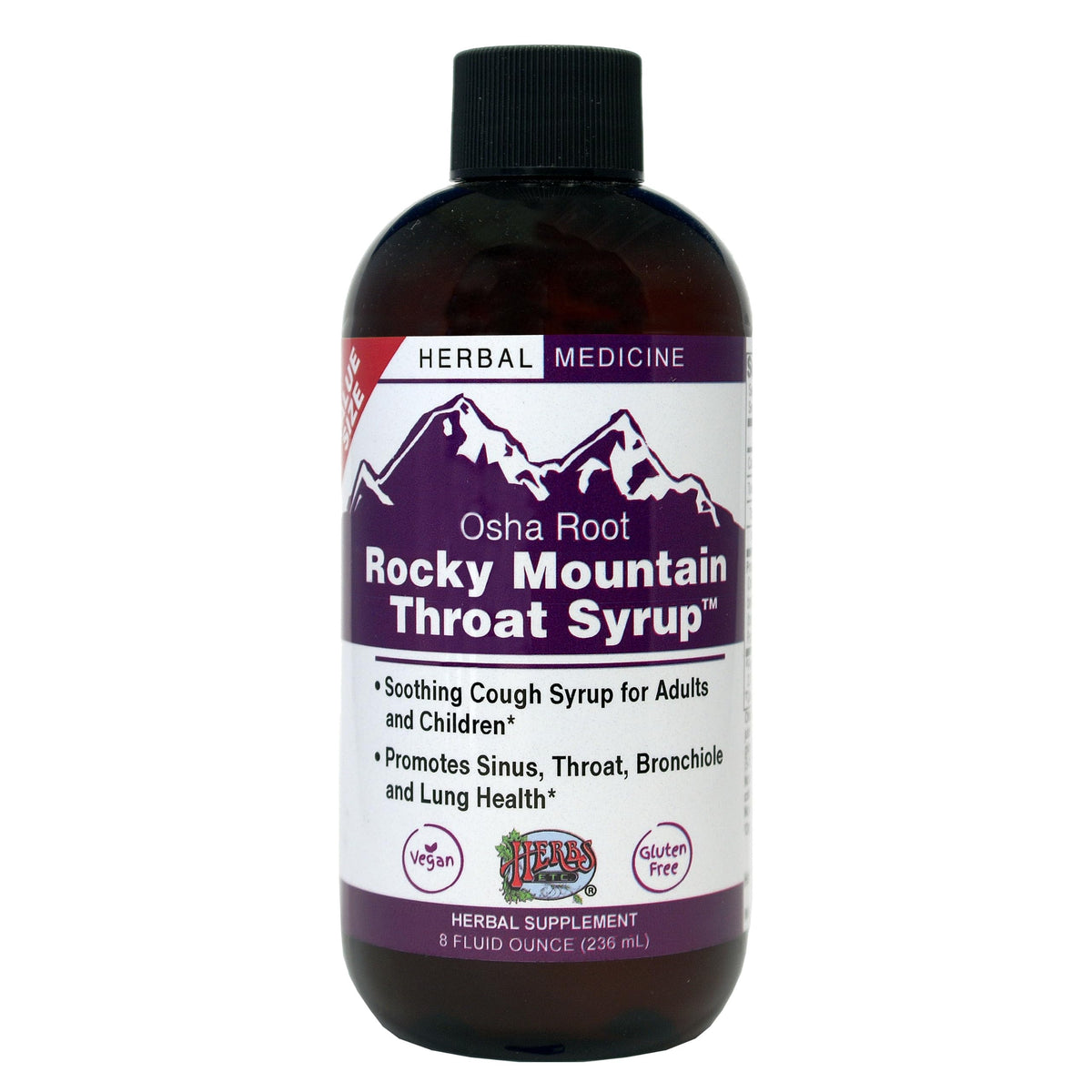Herbs Etc. sirop Rocky Mountain — bouteille: soutien potentiel pour la gorge.