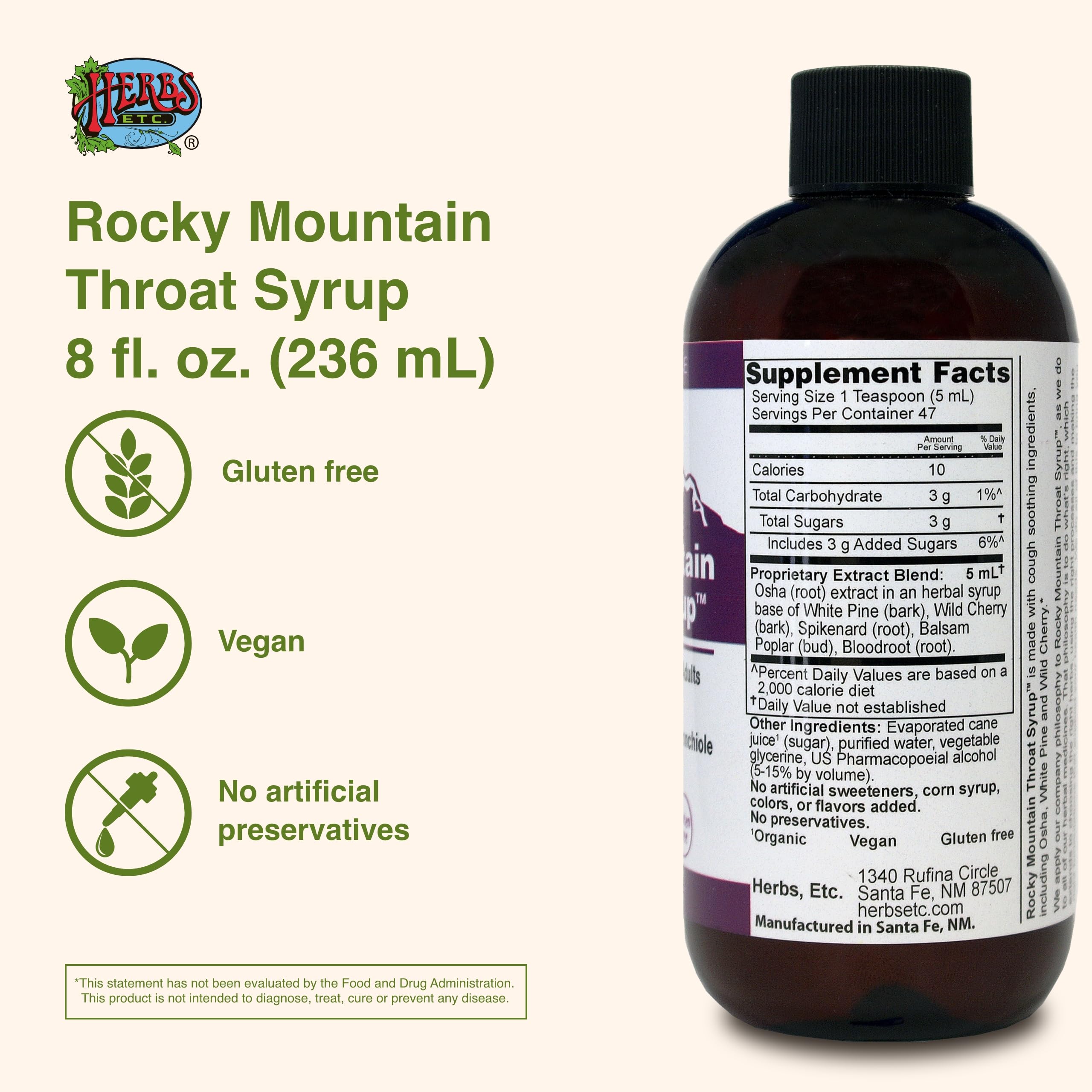 Herbs Etc. sirop Rocky Mountain — gout aromatique naturel idéal lors des journées froides.