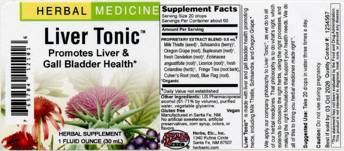 Herbs Etc. Tonique foie utilisation digestive — peut soutenir la fonction digestive.