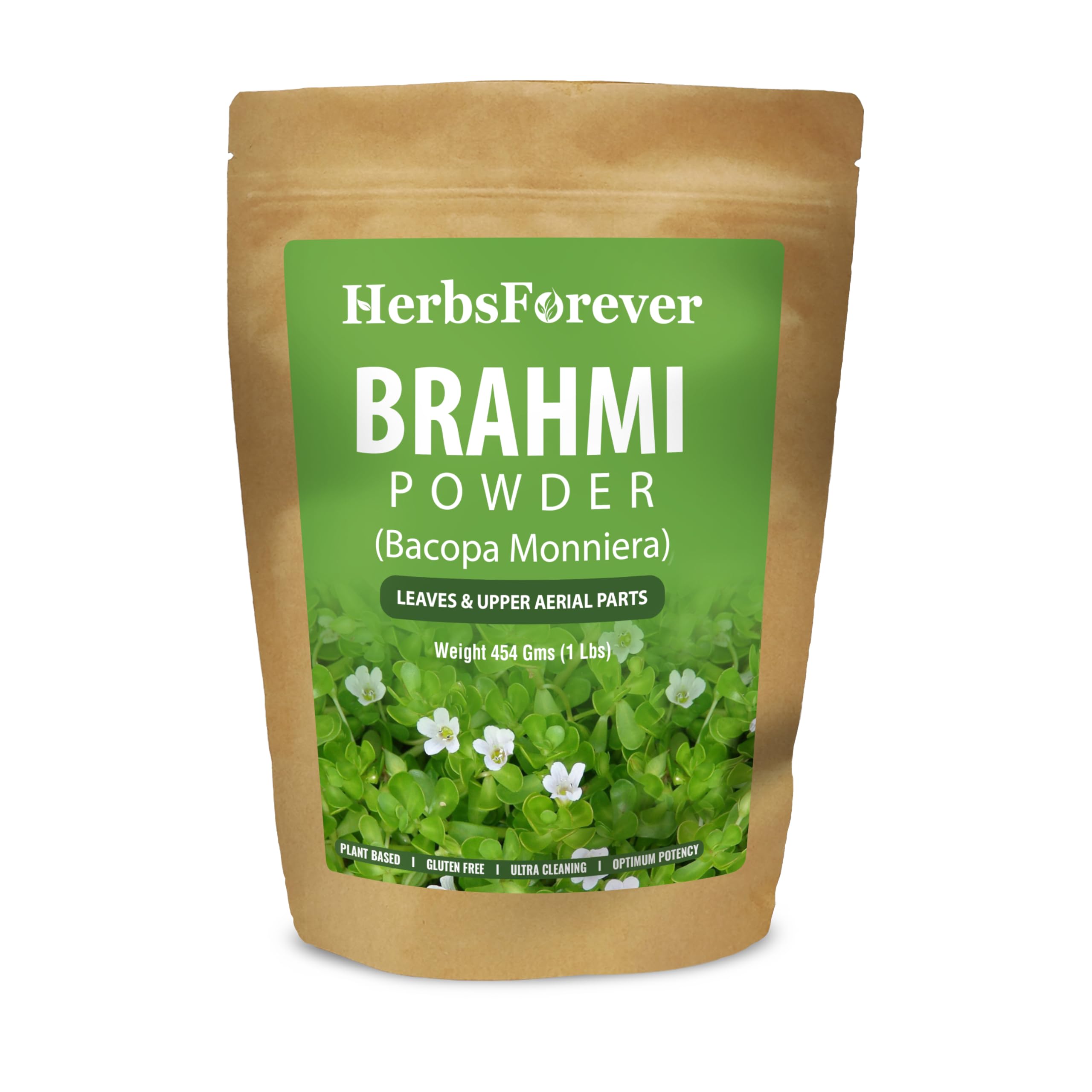 Herbsforever Brahmi poudre dans flacon, pratique pour une utilisation quotidienne.