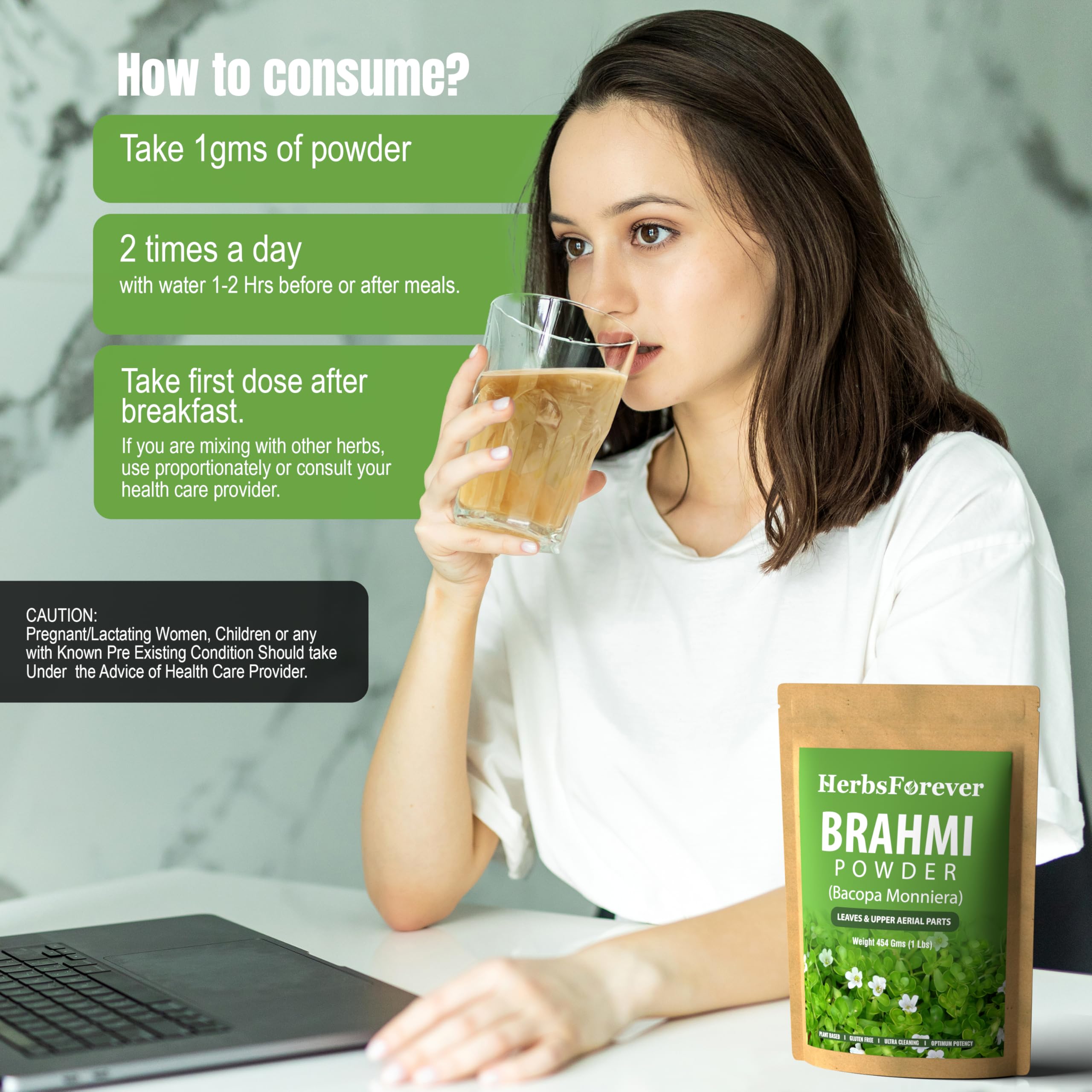 Herbsforever Brahmi infusion permet une préparation rapide et concentrée.
