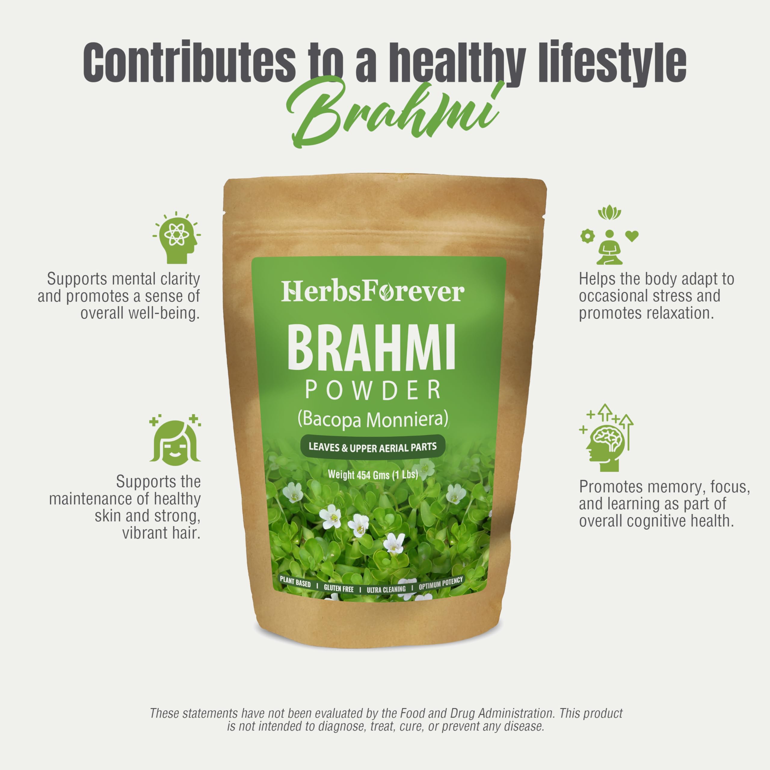 Herbsforever Brahmi poudre prête à être ajoutée dans smoothies.
