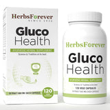 HerbsForever Gluco Health – bouteille montrant les pilules, soutien glycémique potentiel.