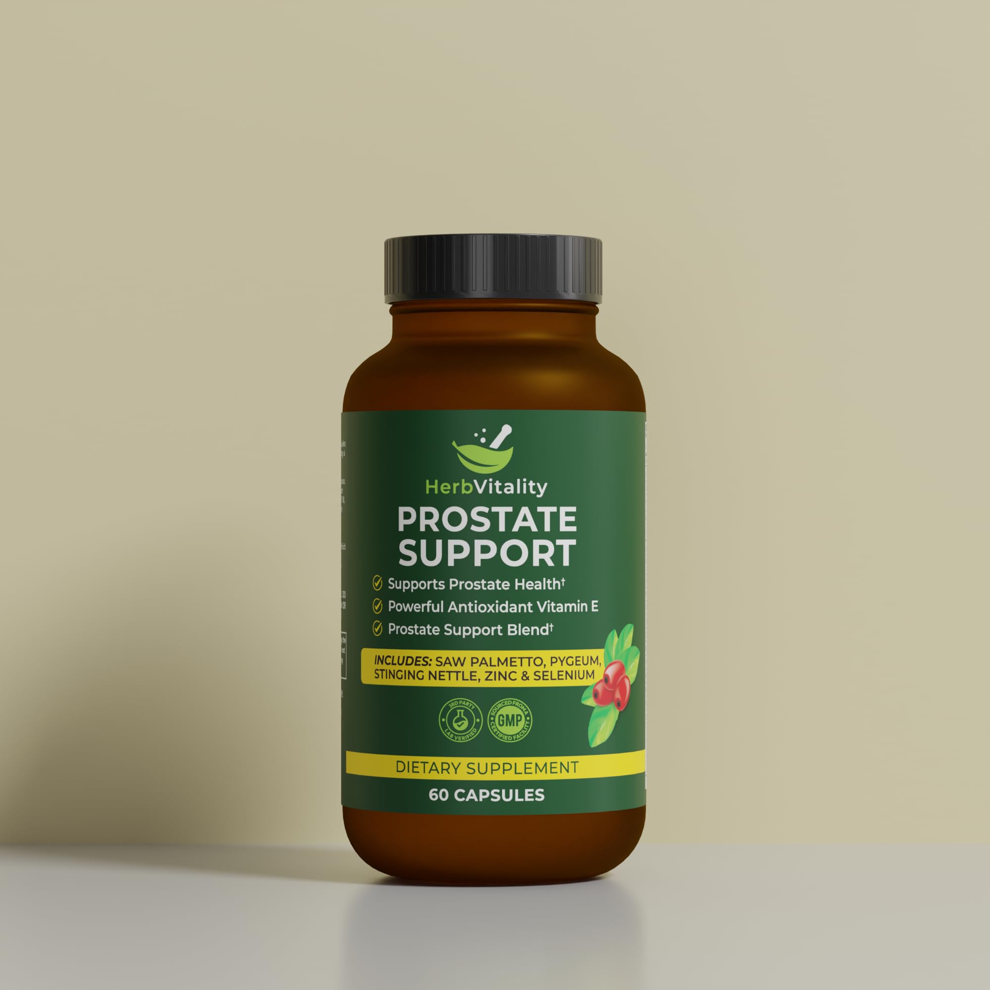Bouteille Herb Vitality Prostate Support, pratique pour une prise journalière et soutien potentiel