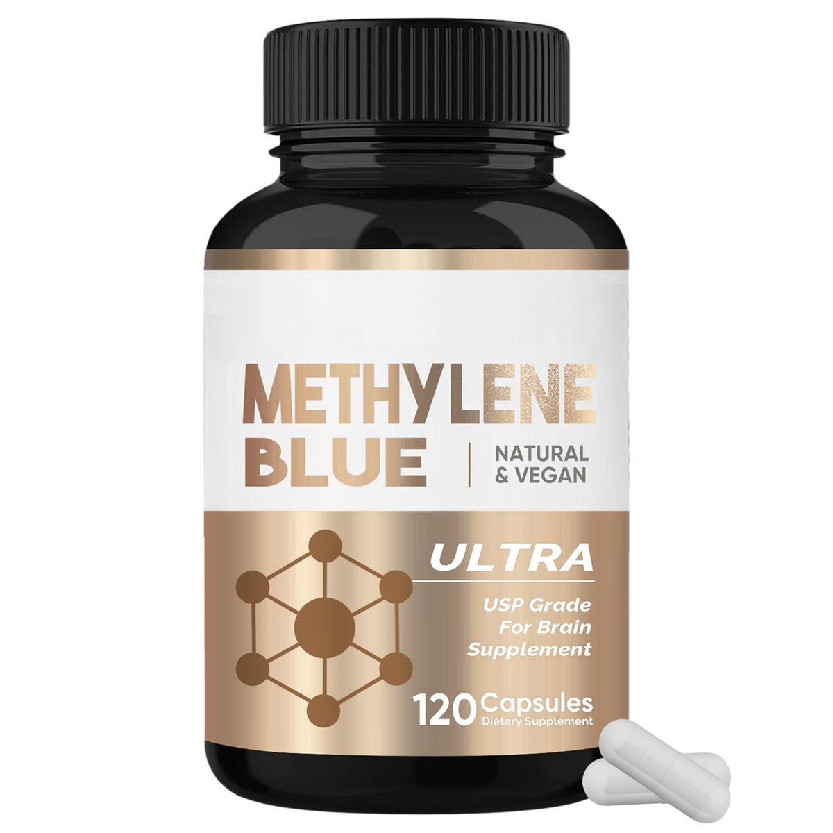 HerbX Methylene Blue: bouteille exposée, prête à soutenir une routine de clarté mentale potentielle.