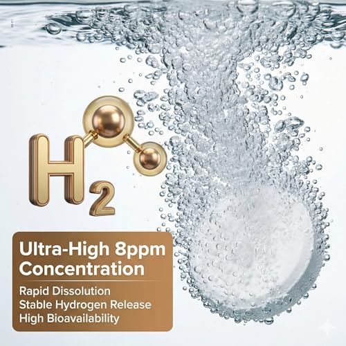 Verre avec tablettes HerbX en dissolution, eau légèrement hydrogénée prête à boire.