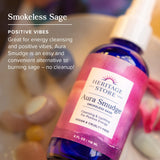 Aura Smudge Heritage Store: genévrier et huiles essentielles pour une atmosphère revigorante.