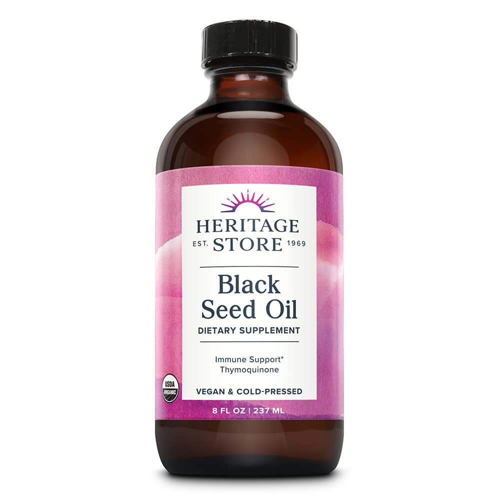 HERITAGE STORE huile noire de nigelle – bouteille ambrée préserve les nutriments.